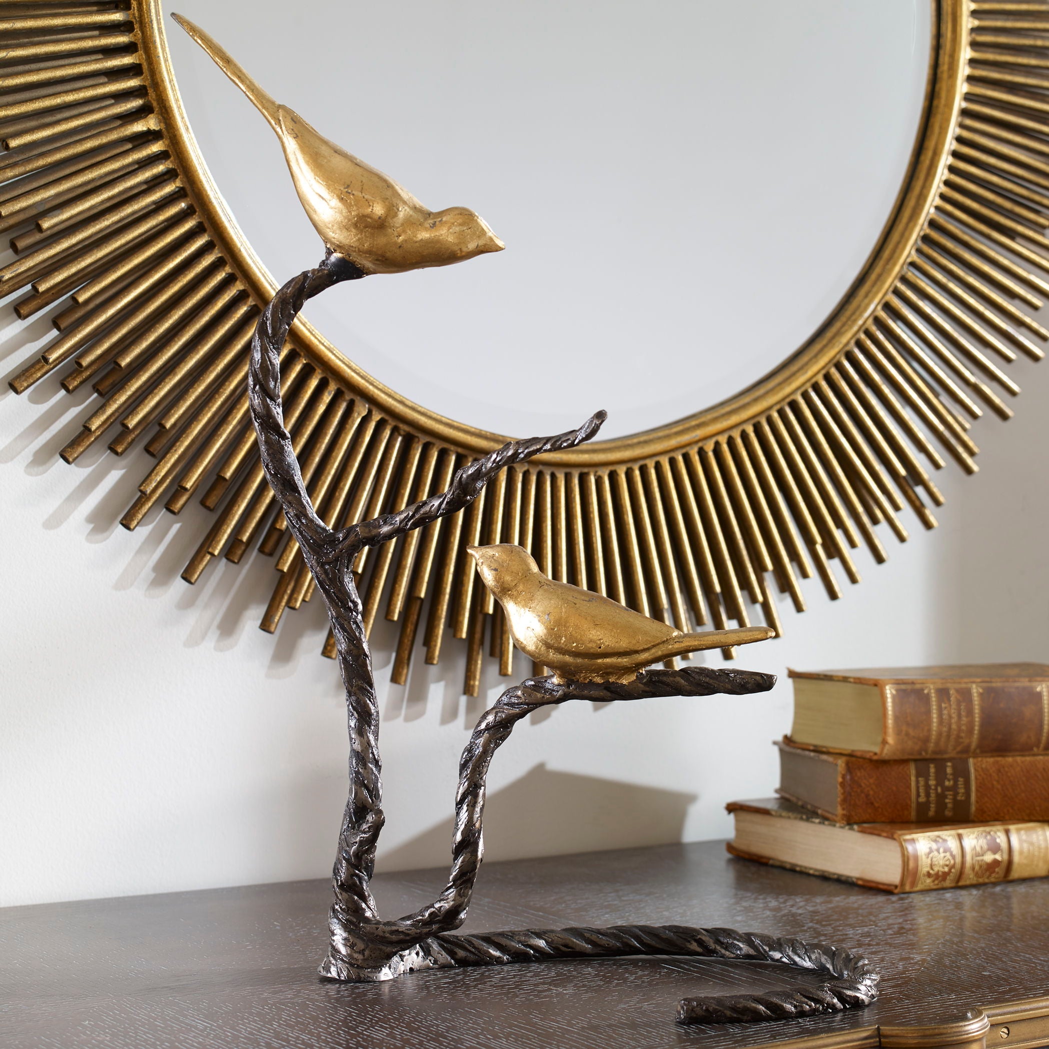 Black & Gold Birds On A Limb Sculpture - Elegant Home Decor for Living Room, Office & Garden