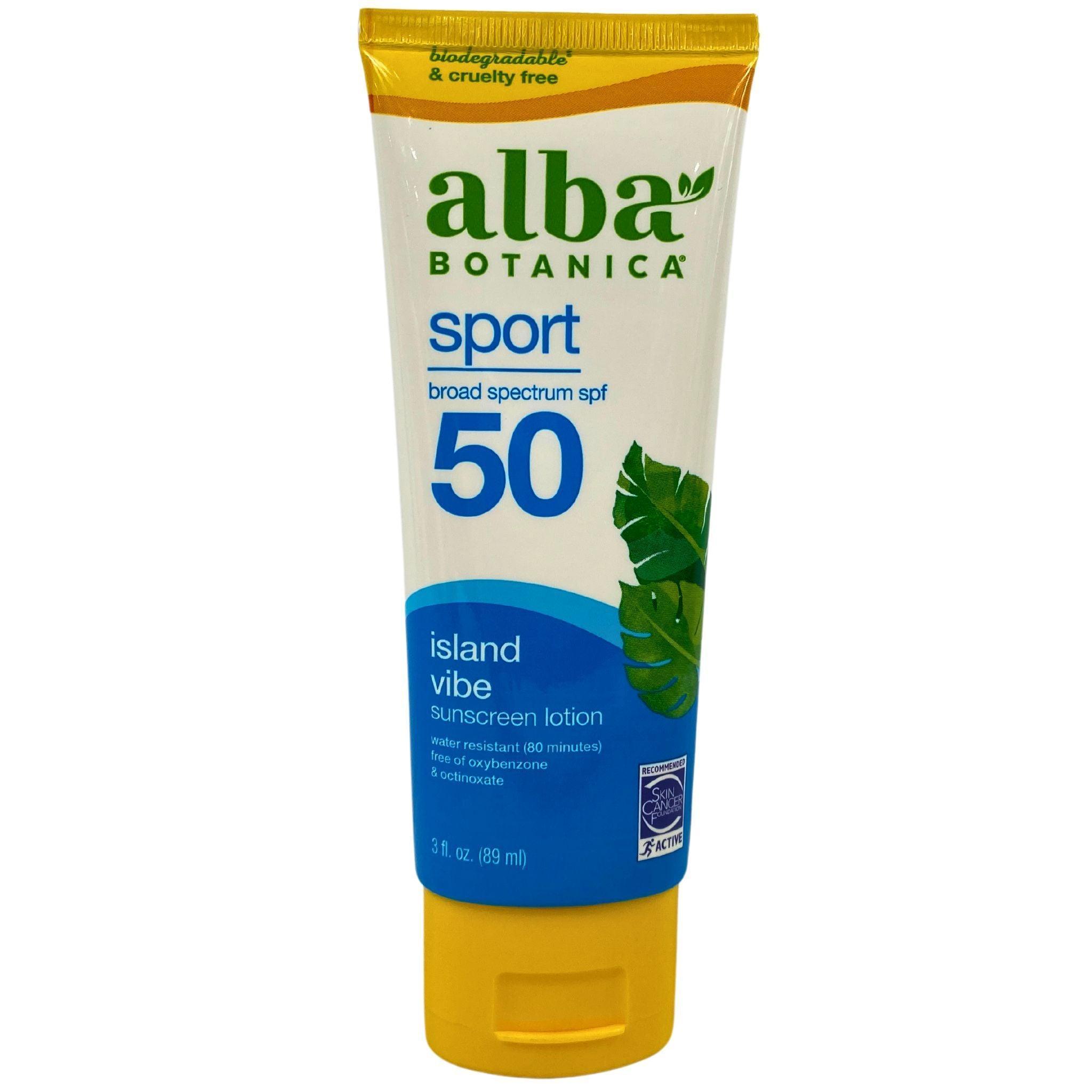 Alba Botanica Sport Broad Spectrum SPF 50 Sunscreen Lotion - Island Vibe Scent - 3 oz (48 Pack) - Water-Resistant, UVA/UVB Protection for Outdoor Activities, Beach, Swimming & Sports