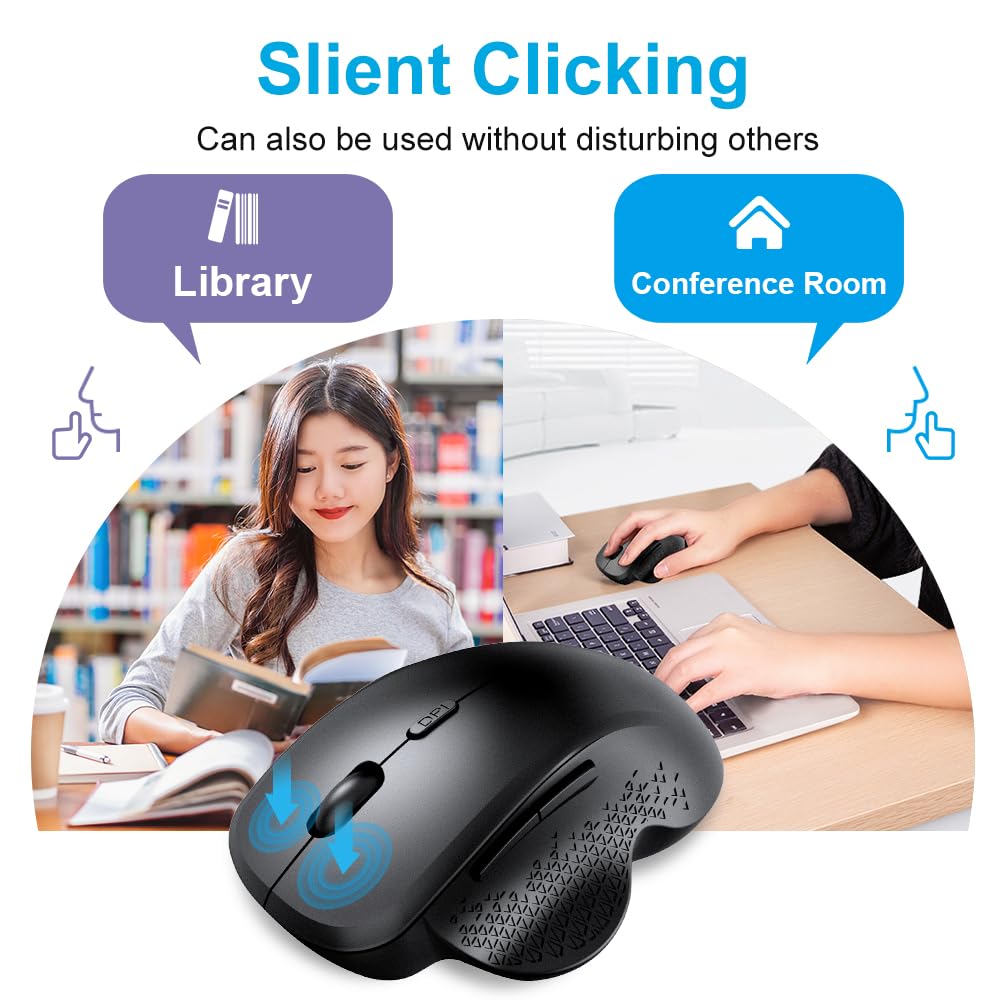 Wireless Mouse for Laptop - 2.4GHz Bluetooth Ergonomic Computer Mouse with USB Receiver, Rechargeable Portable PC Mouse for Windows Mac Notebook (White) | Perfect for Office, Home & Travel Use