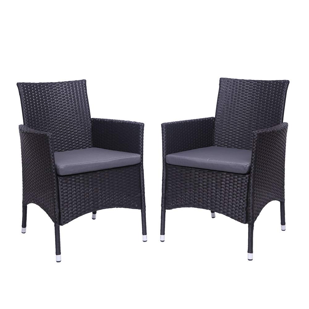 2-Piece Outdoor Furniture Set - Black Iron Frame with Full Braided Armrests and 4-Wire Rattan Backrest Chairs (60×60×82.5cm) - Perfect for Patio, Garden, Poolside, and Backyard Relaxation