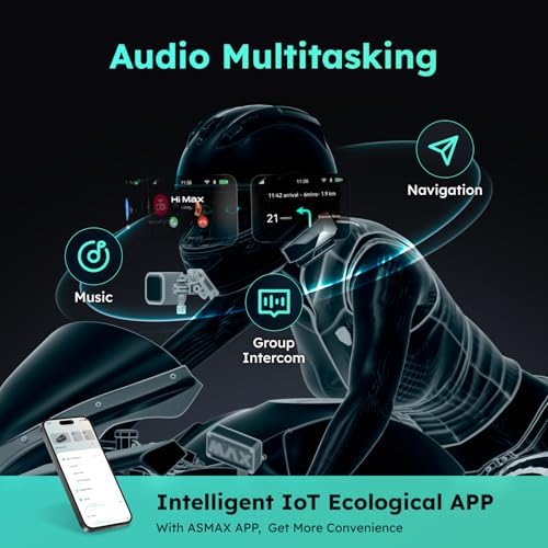 Premium F1 Motorcycle Bluetooth Headset - Hi-Fi Stereo Speakers for ATV, Snowmobile & Skiing | 10-Rider Mesh Intercom System with FM Radio & AI Voice Control | Fast Charging | Ideal for Group Rides, Off-Road Adventures & Winter Sports