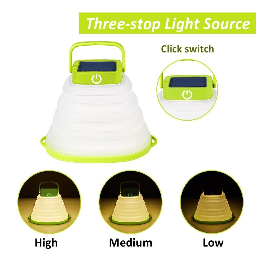 Solar Powered LED Camping Lantern - Portable Waterproof Hanging Light for Outdoor, Tent, Emergency & Street Use with USB/Solar Charging, Collapsible Design (1-Pack)