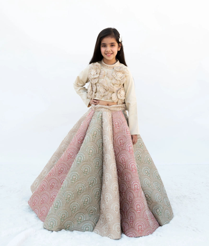Golden Embroidered Lehenga Set for Women - Indian Bridal Party Wear - Perfect for Weddings, Festivals & Special Occasions