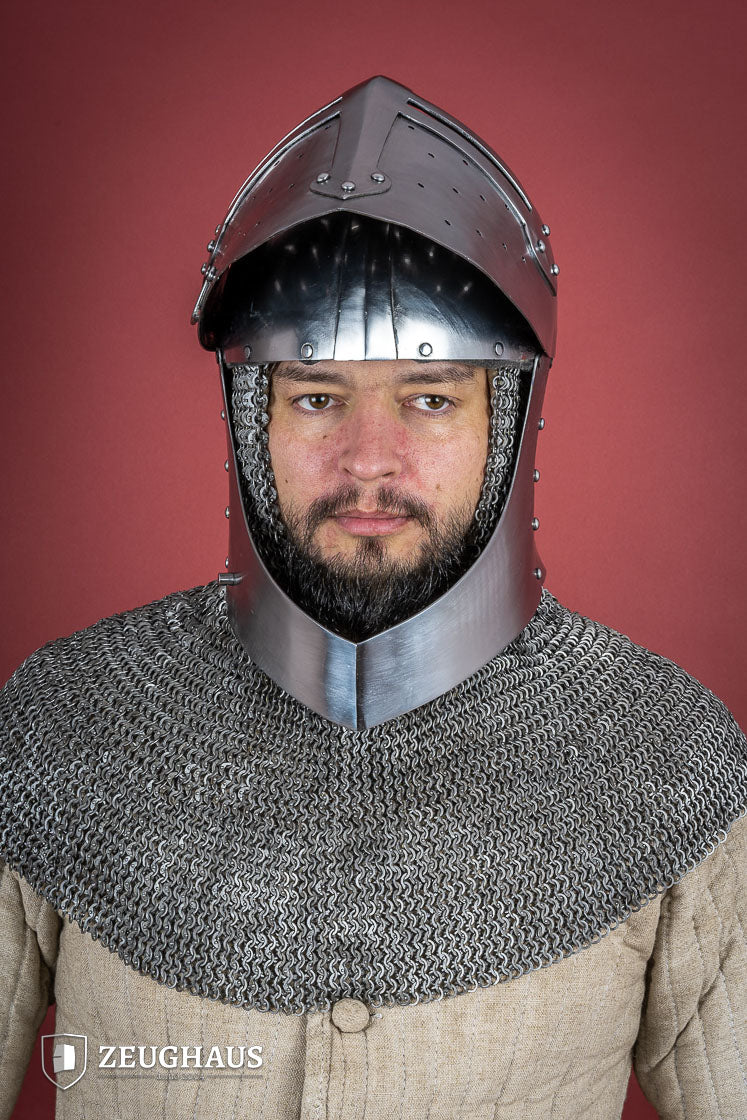1.6mm Polished Sugar Loaf Helmet with Visor - Medieval Armor for LARP, Cosplay & Historical Reenactment