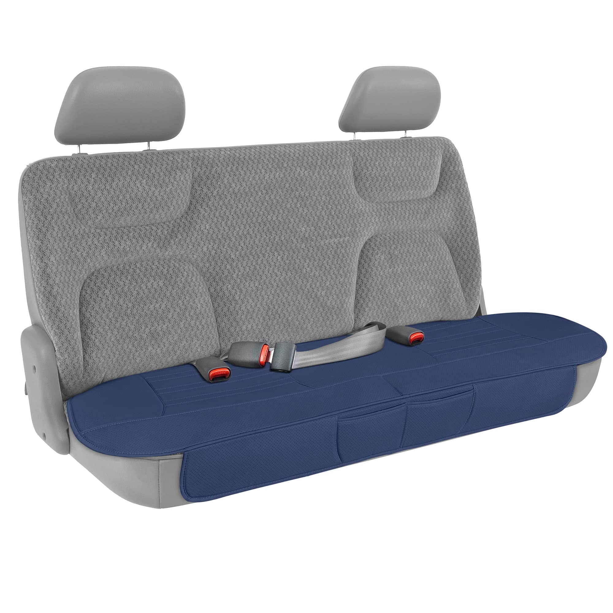 Motor Trend Faux Leather Car Seat Cover for Cars, Trucks & SUVs - Blue Padded Rear Bench Cover with Storage Pockets | Premium Interior Protection for Road Trips & Daily Commute