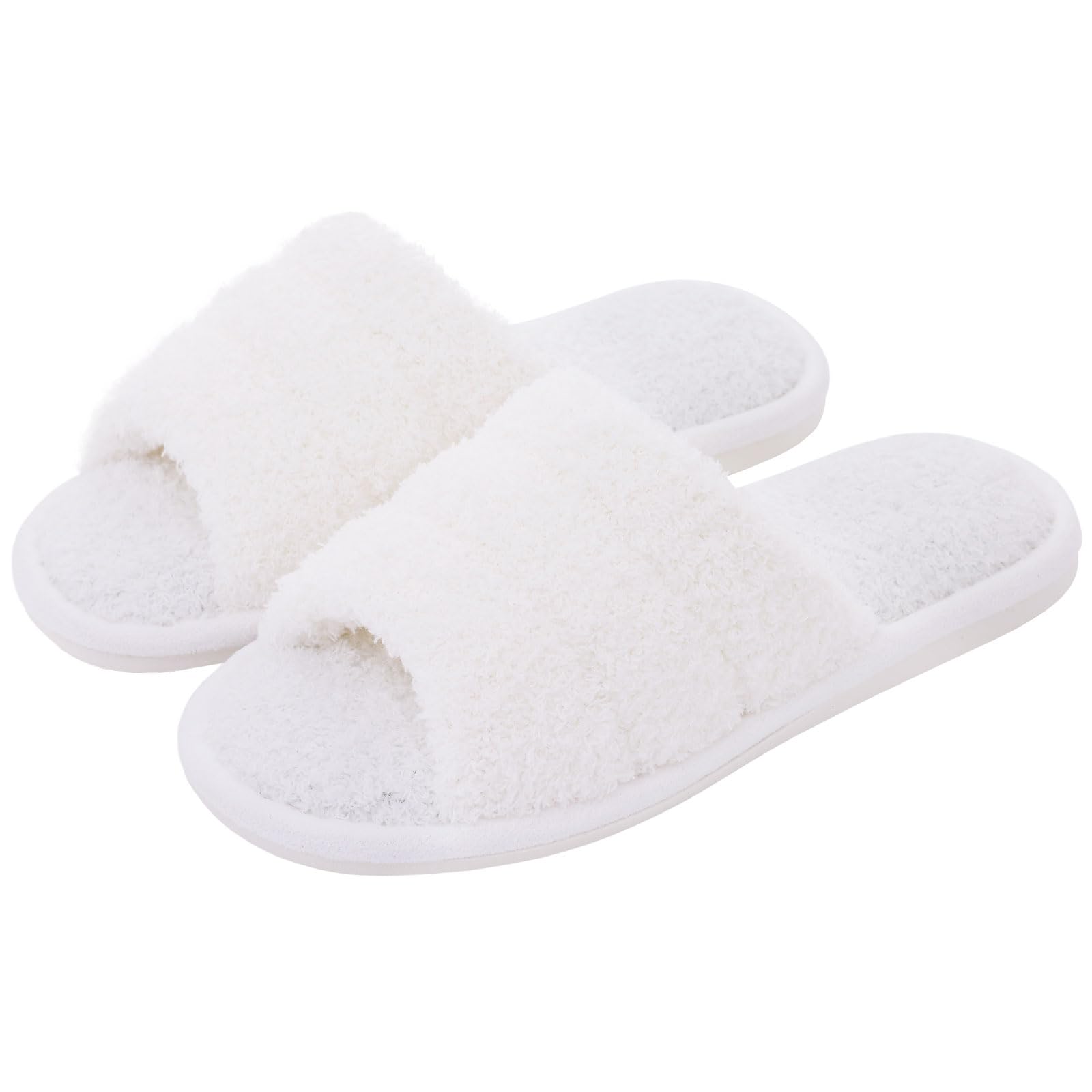 Shevalues Women's Terry Cloth Open Toe Slippers with Memory Foam - Soft & Comfortable Slip-On House Shoes for Indoor Relaxation, Spa Days & Cozy Lounging