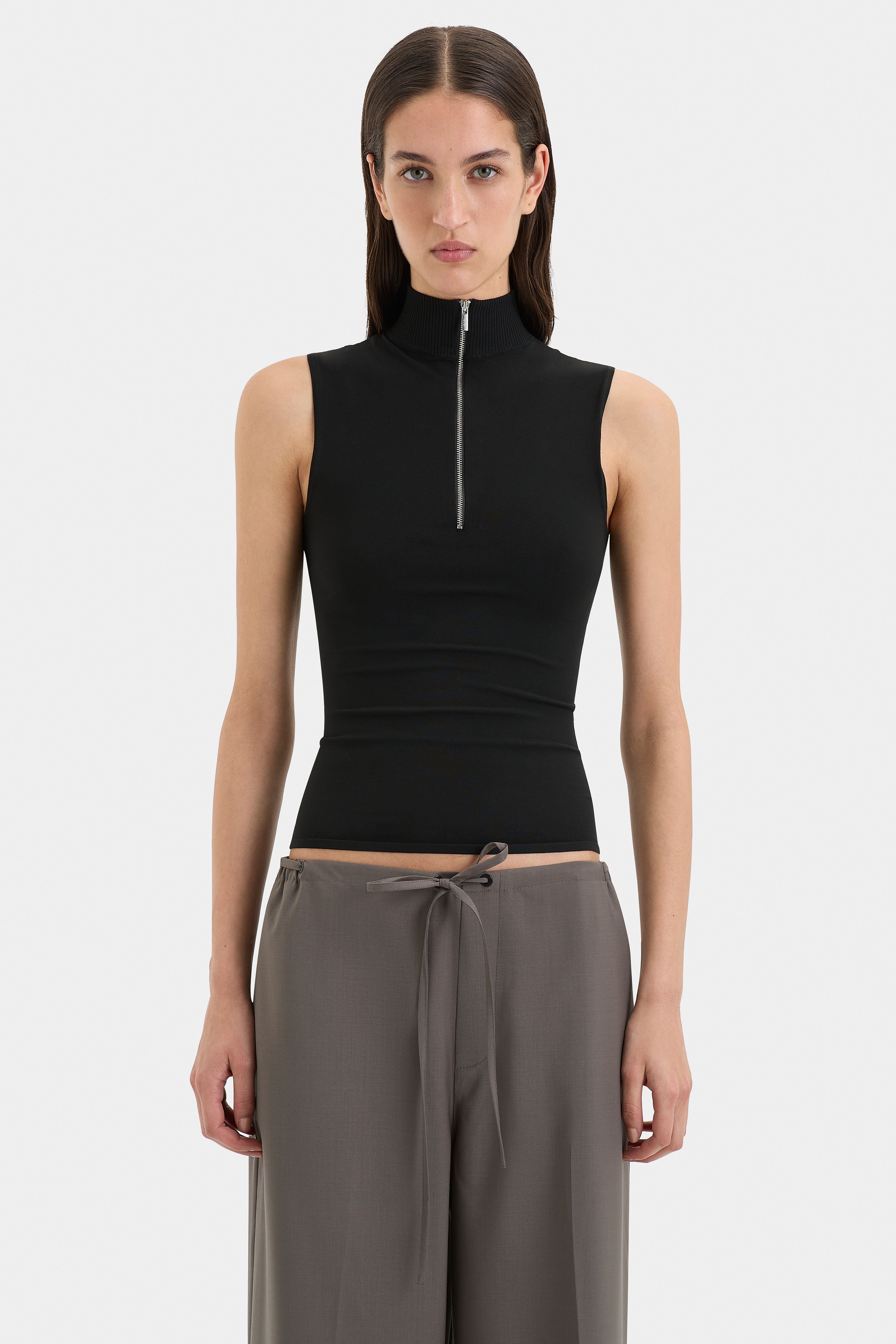 Romy Zip Tank Top for Women - Black Workout Shirt for Yoga, Running & Gym | Breathable & Stylish Activewear