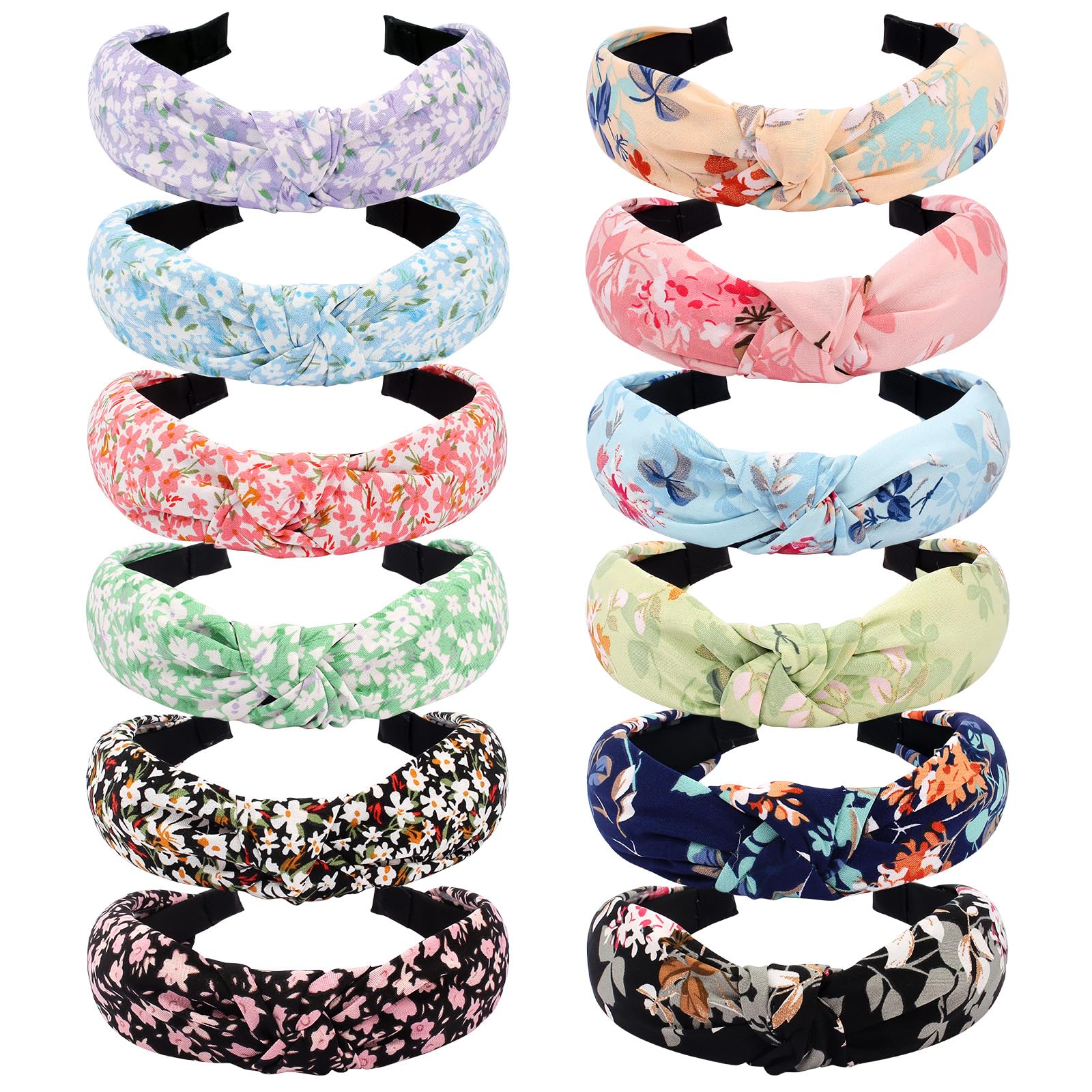 VELSCRUN 12-Pack Knotted Headbands for Women & Girls - Boho Floral Wide Elastic Hair Bands, Turban Headwraps & Fashion Hair Accessories (Perfect for Yoga, Workouts, Beach & Daily Styling)