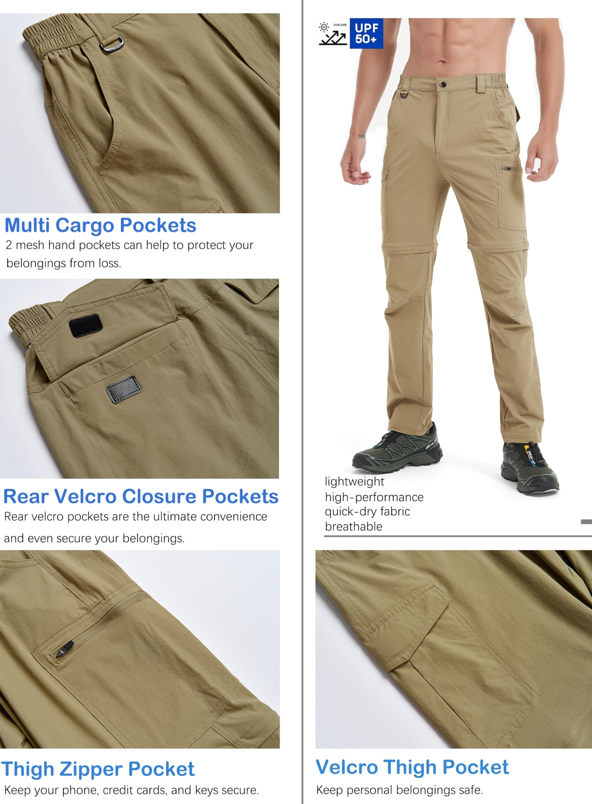 Men's Hiking Convertible Zip-Off Pants - Waterproof Quick-Dry Lightweight Outdoor Cargo Pants for Fishing, Safari, Travel & Work | Perfect for Camping, Trekking & Adventure Activities