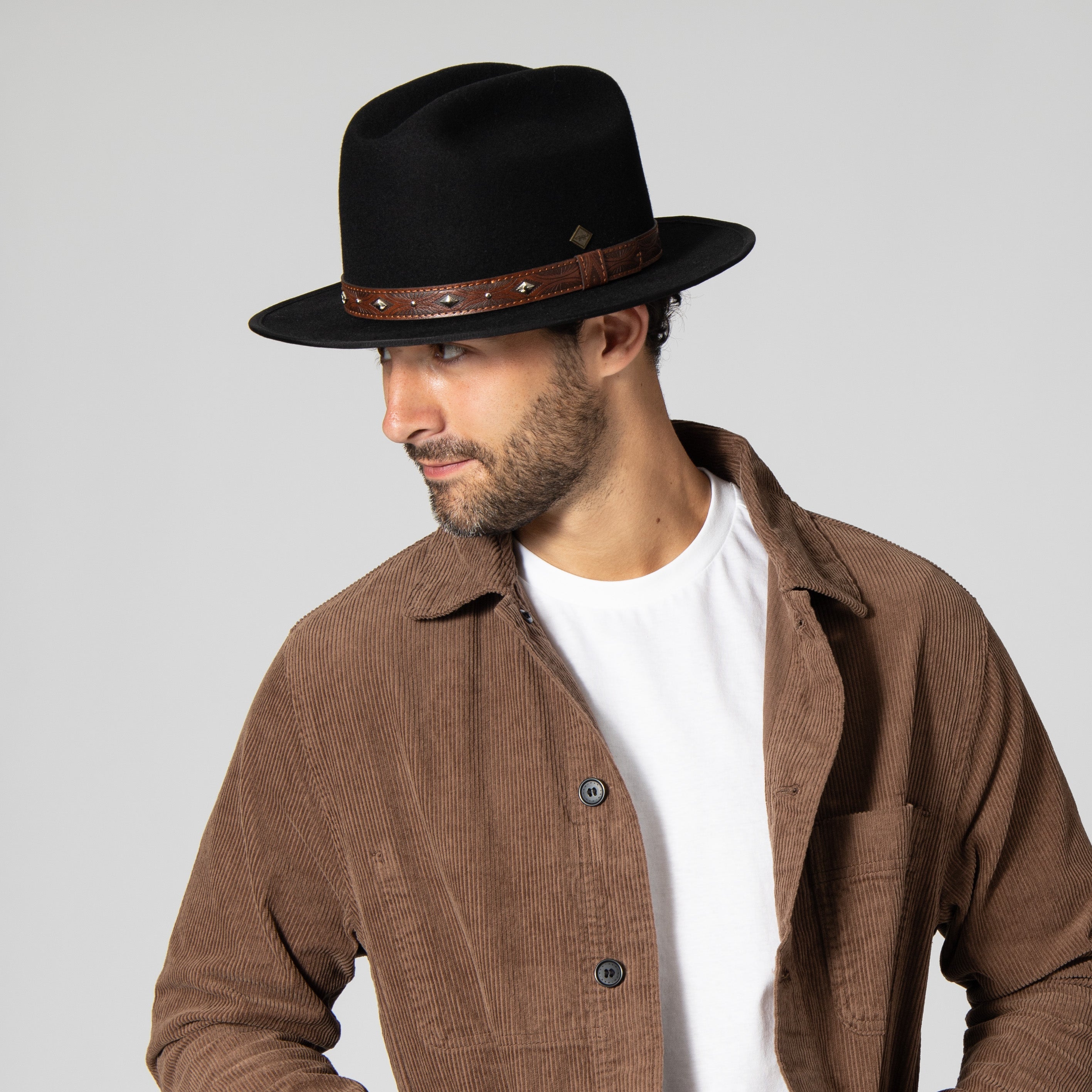 Premium Men's Wool Felt Cowboy Hat with Embossed Faux Leather Trim - Western Style Hat for Rodeo, Country Music Festivals & Outdoor Adventures