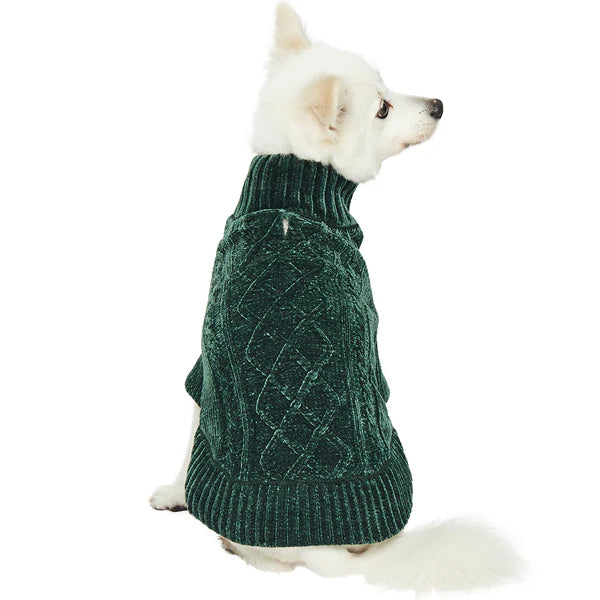Cozy Dreams Dog Sweater in Dark Green - Warm Knitted Pet Clothing for Small Medium Dogs - Perfect for Winter Walks & Indoor Comfort