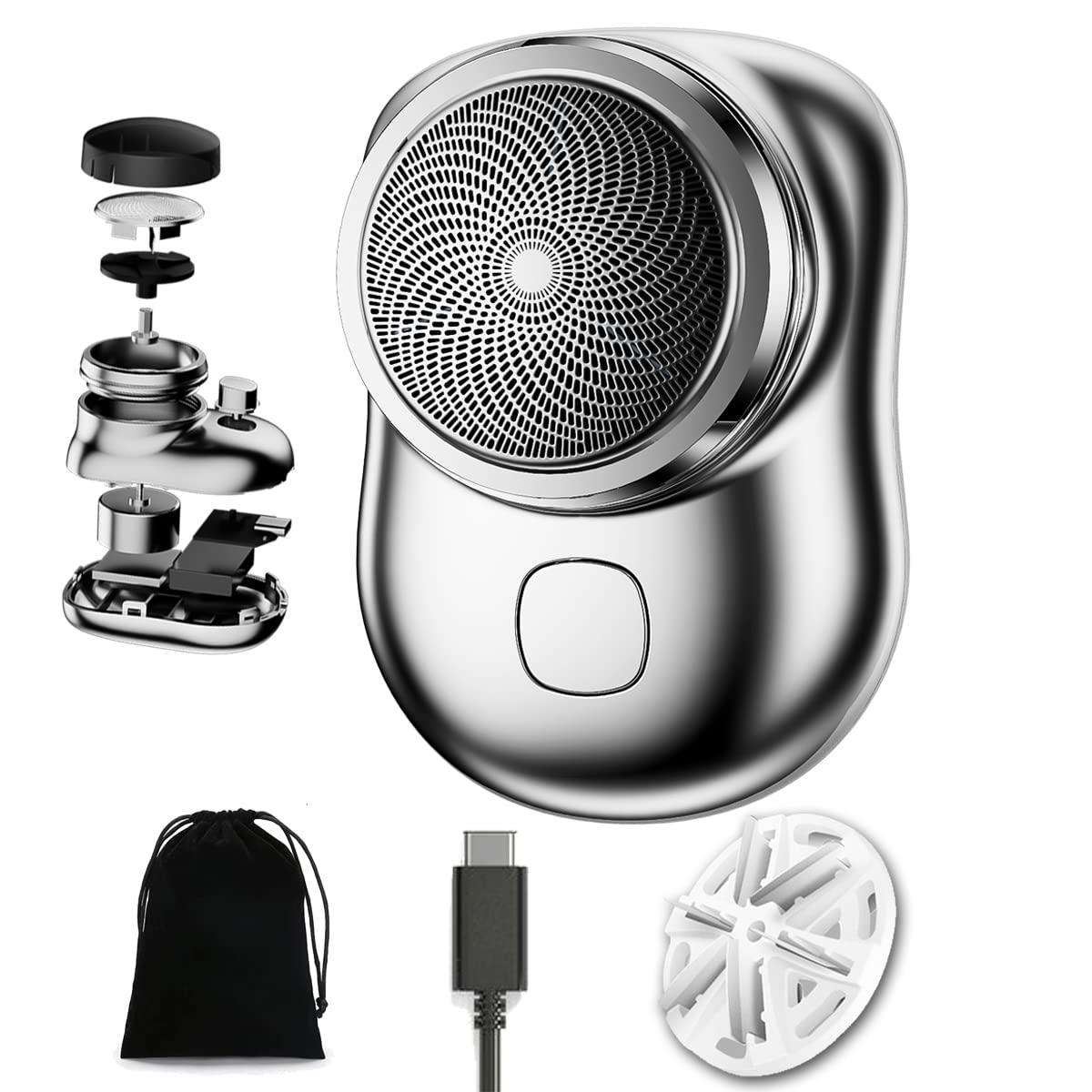 Portable Electric Shaver for Men - Cordless Rechargeable Mini Shaver for Bald Head, Travel & Grooming Kit - Perfect Gift for Dad, Husband (Silver) | Home, Office & Travel Use