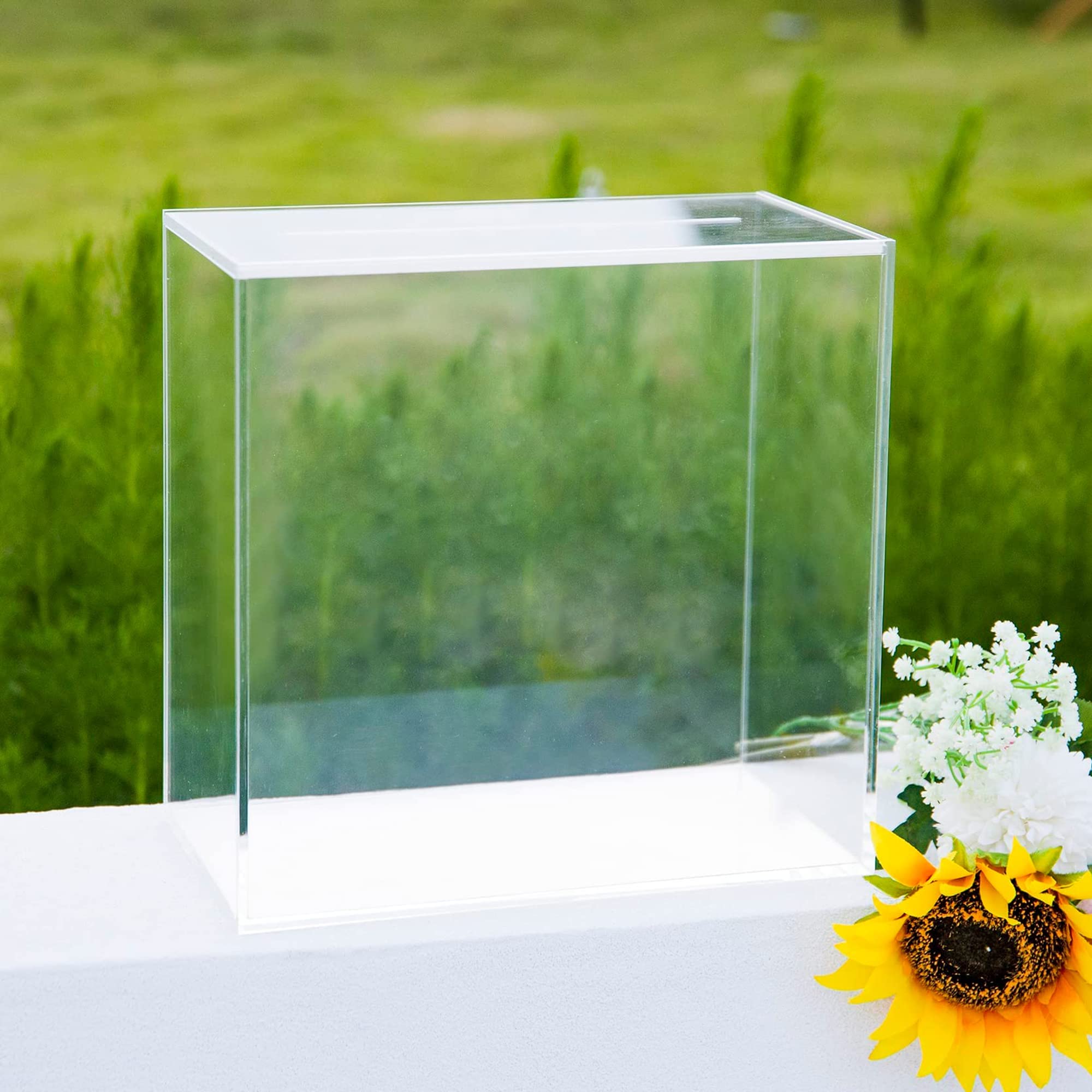 10” Clear Acrylic Card Box - Elegant Wedding, Birthday, Party Money Gift Box for Reception, Graduation & Wishing Well | Large Transparent Card Holder for Events & Celebrations (ACB001-WZ)