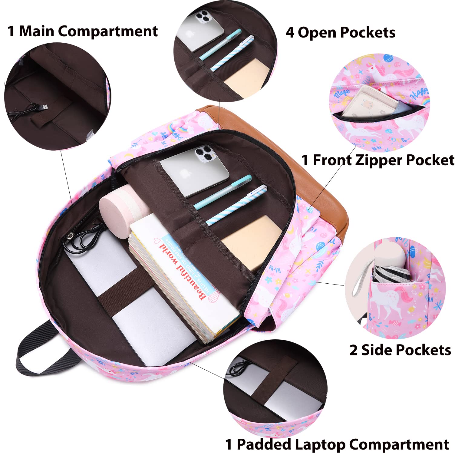 Soekidy Girls Backpack for School - Cute Fox & Unicorn Design, Lightweight Kids Bookbag Set for Preschool & Elementary Students | Perfect for Daily Use, Travel & Outdoor Adventures
