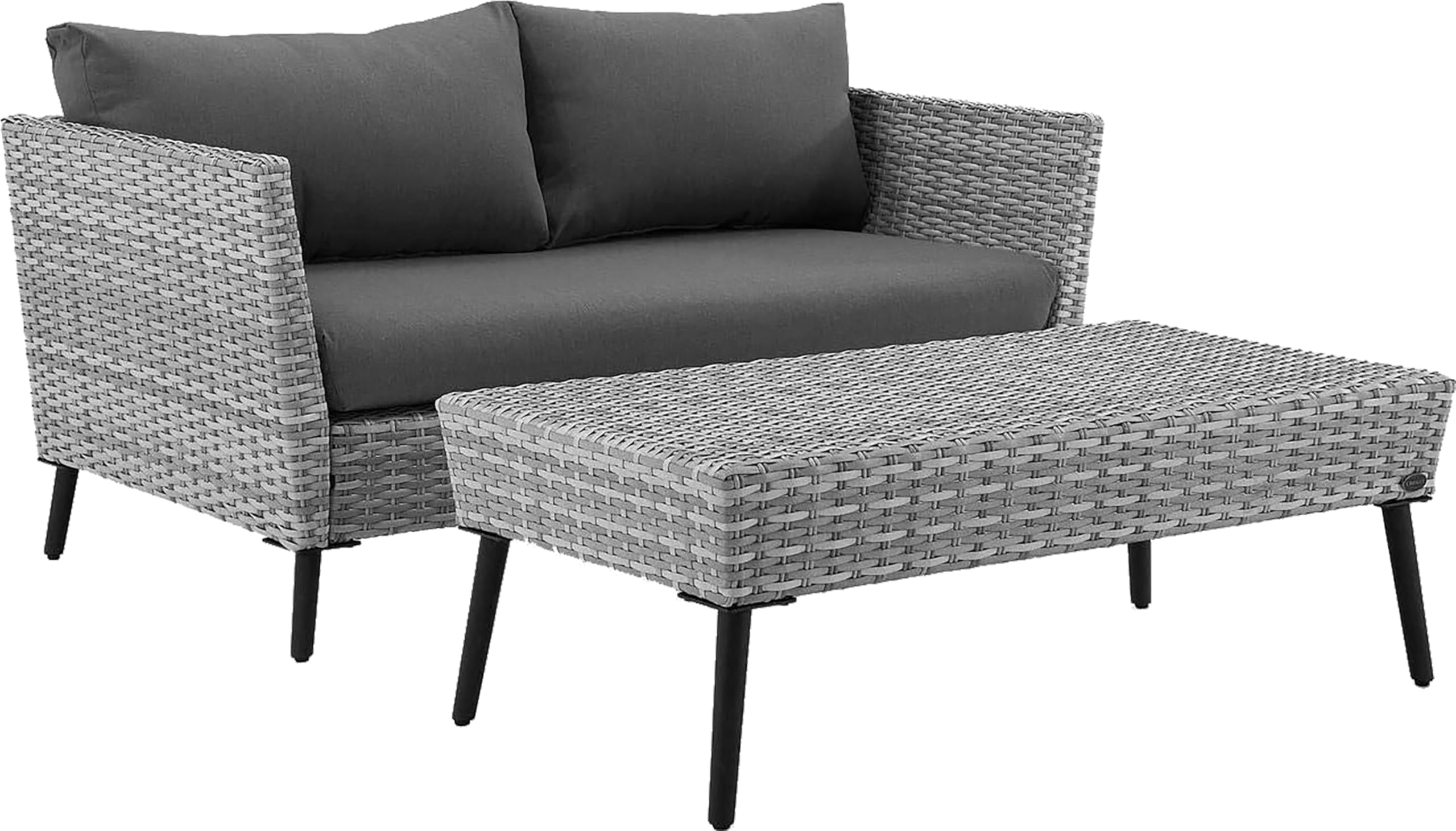 Crosley Richland 2-Piece Wicker Patio Set - Gray Outdoor Coffee Table & Loveseat for Porch, Garden, or Backyard Relaxation | Weather-Resistant Wicker Furniture