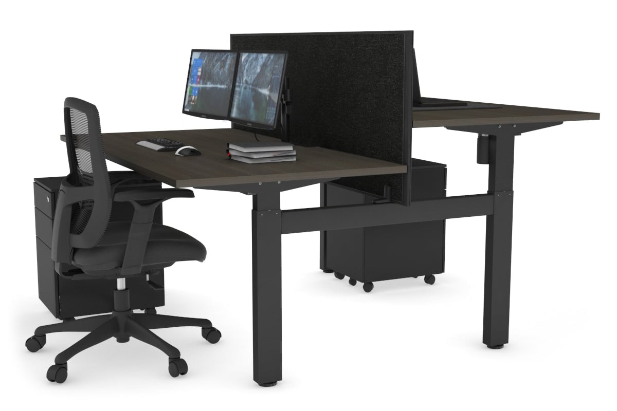 Adjustable Height 2-Person H Bench Workstation - Black Frame [1200L x 800W with Cable Management] - Perfect for Office, Home Workspace & Collaborative Work Environments