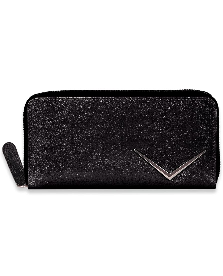 Vintage Sparkle Chevron Zip Around Clutch Wallet for Women - Elegant Black Evening Bag with Rhinestone Accents | Perfect for Parties, Weddings & Special Occasions