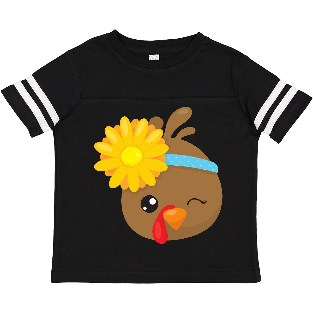 Inktastic Cute Brown Turkey with Sunflower Toddler T-Shirt - Soft Cotton Tee for Kids, Thanksgiving Outfit, Holiday Family Matching, Fall Photoshoot