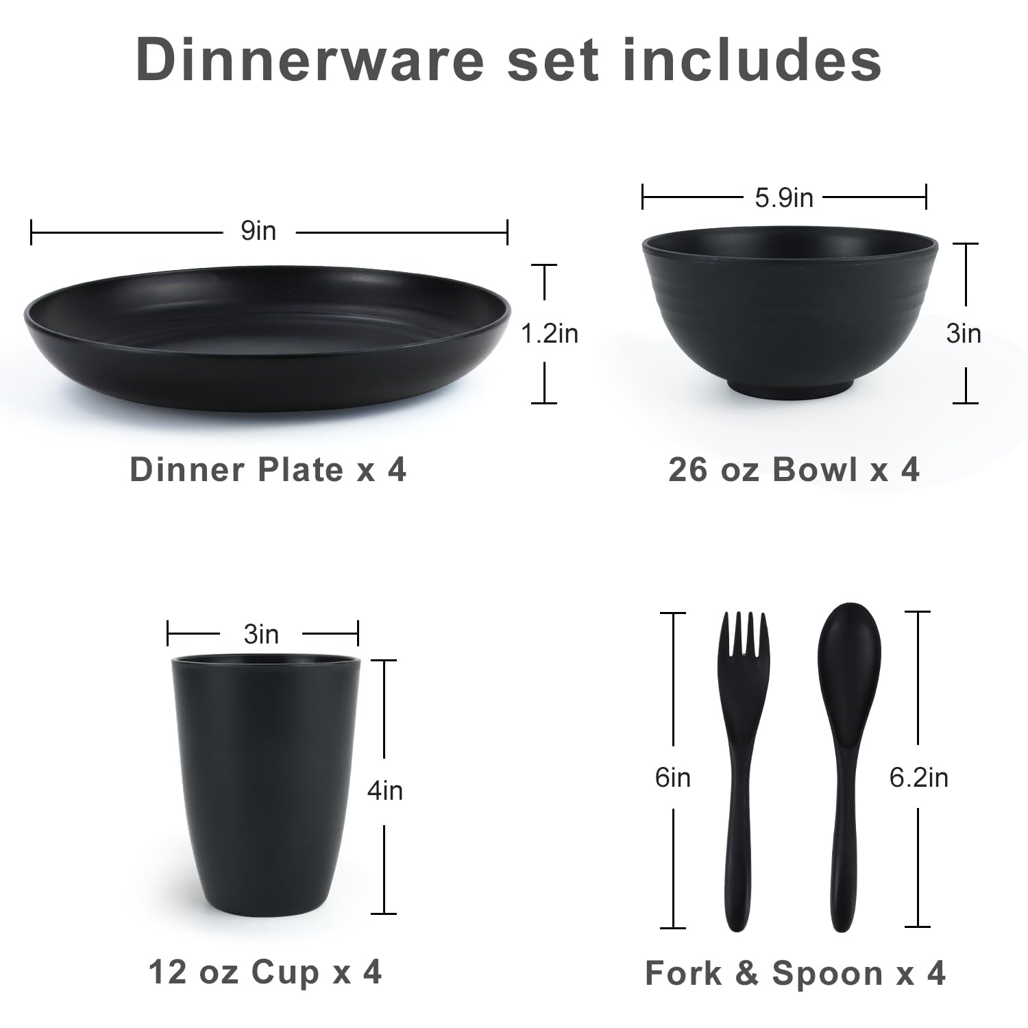20-Piece Eco-Friendly Wheat Straw Dinnerware Set - Unbreakable Plates & Bowls, Reusable BPA-Free Plastic Alternative - Perfect for Outdoor Camping, Picnics, RV Trips & Microwave-Safe Home Use - 4-Person Set (Black)