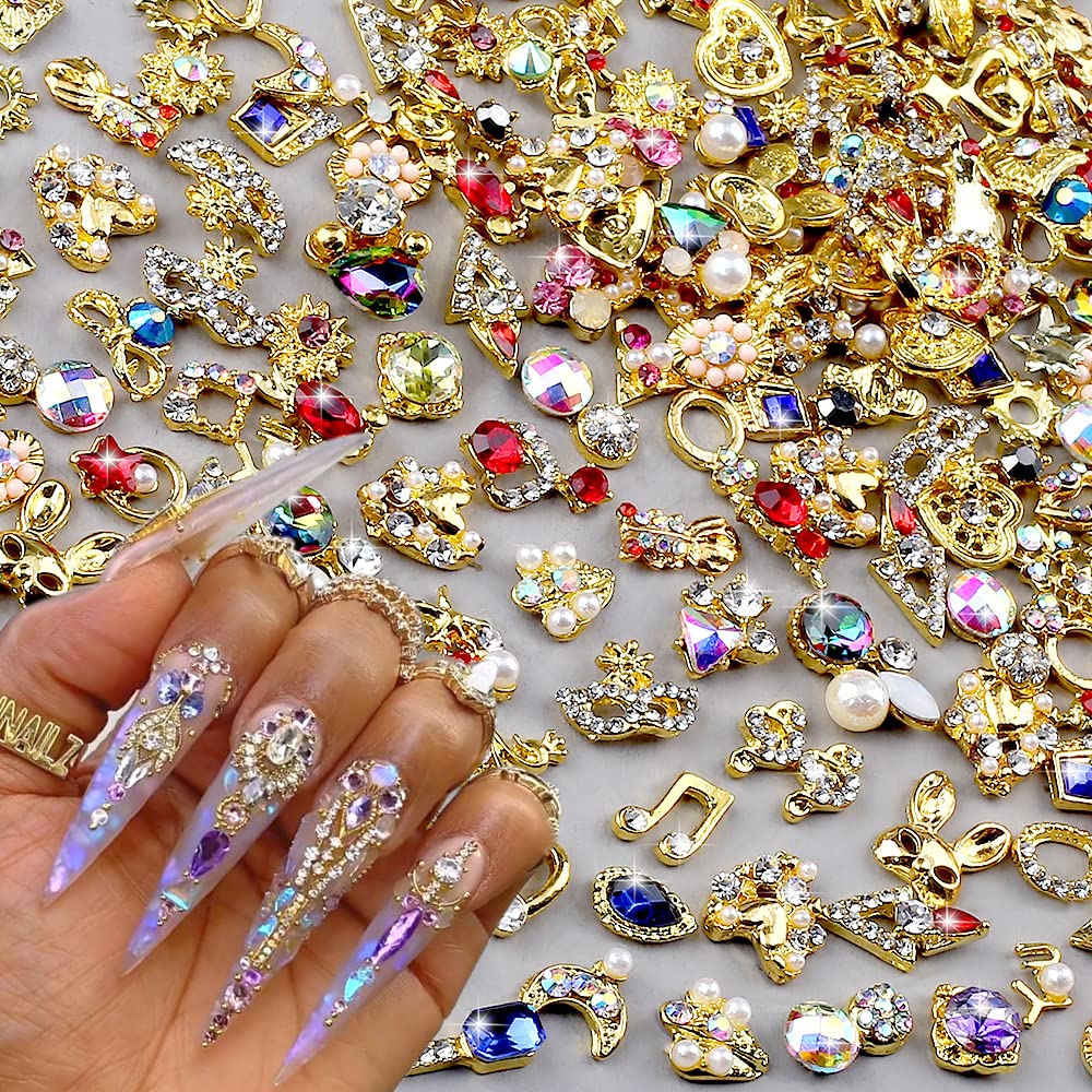 3D Gold Nail Charms - 50pcs Rhinestones for Nail Art & Acrylic Nails - Perfect for DIY Manicures