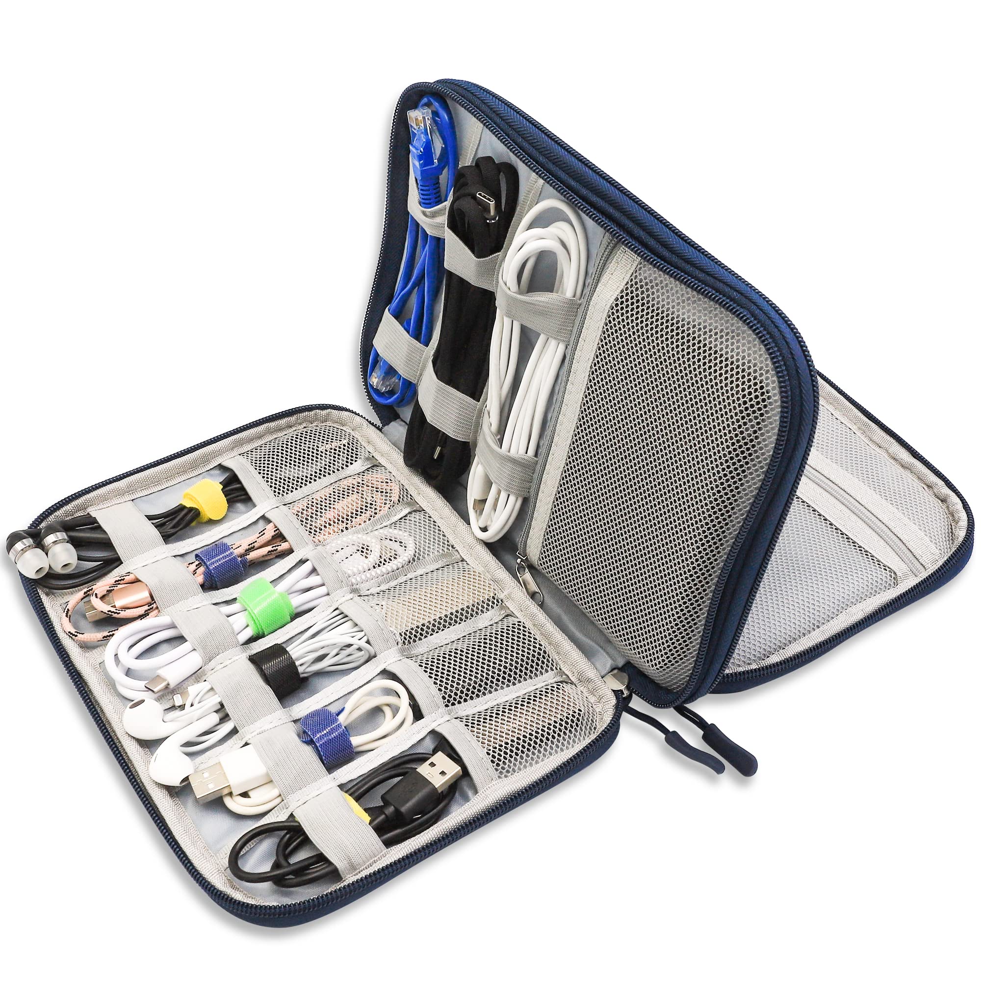 Teskyer Waterproof Cable Organizer Bag - Portable Travel Storage for Cables, Chargers, Earphones - Navy Blue (9.6x6.9