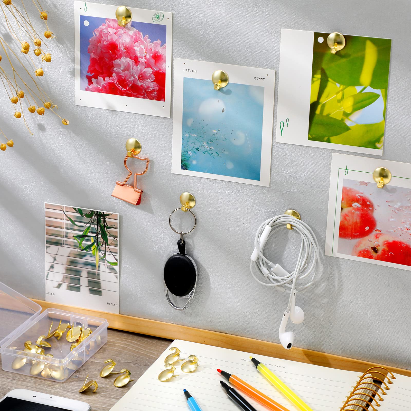 30 Pcs Gold Metal Cubicle Hooks - Heavy Duty 20 Lbs Capacity Fabric Panel Wall Hooks & Push Pins - Office, Kitchen, Home Organization Accessories - Perfect for Hanging Pictures, Keys, and Decor in Cubicles or Walls