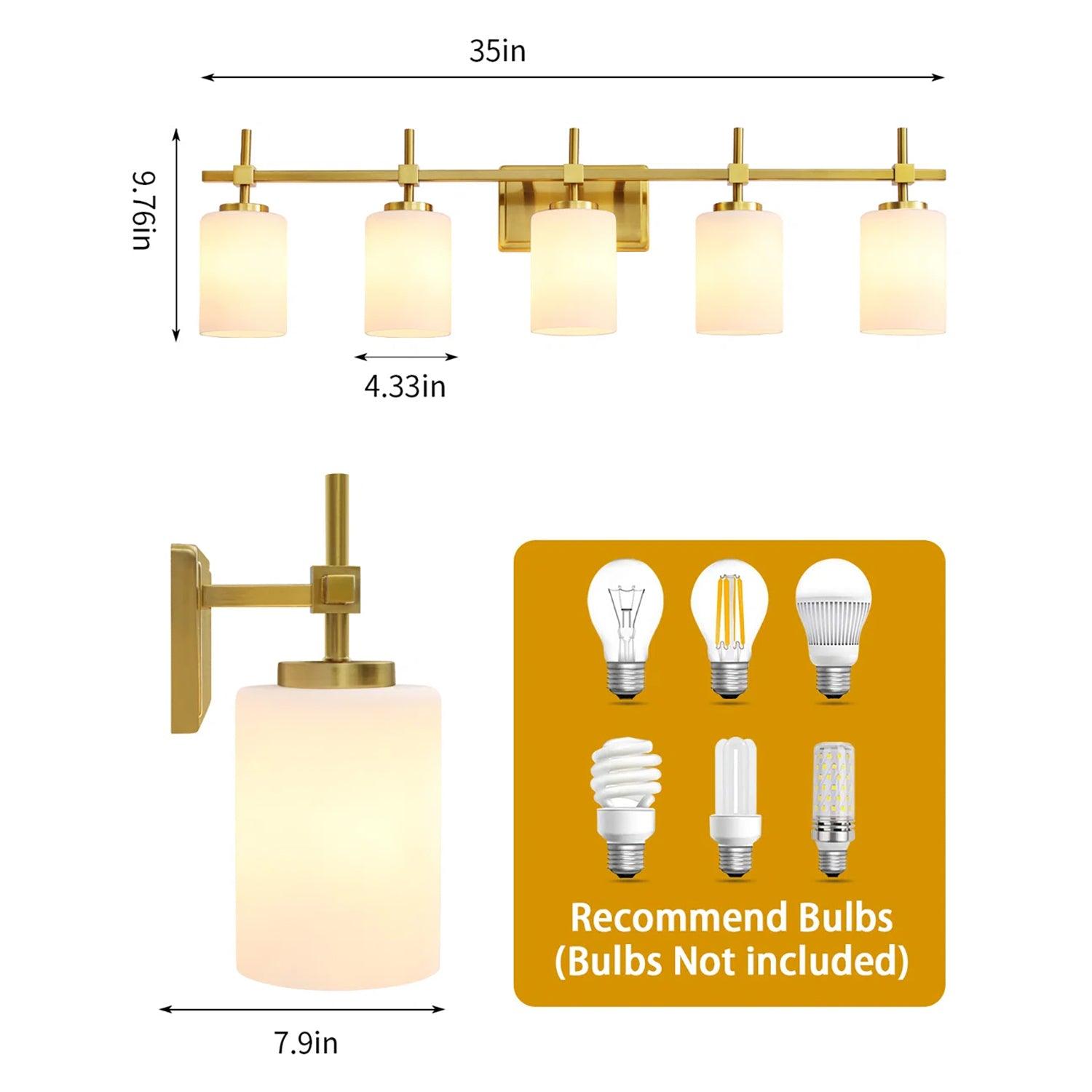 Jasper Modern Frosted Glass 5-Light Bathroom Vanity Light Fixture - Elegant Lighting for Bathroom, Powder Room & Dressing Area