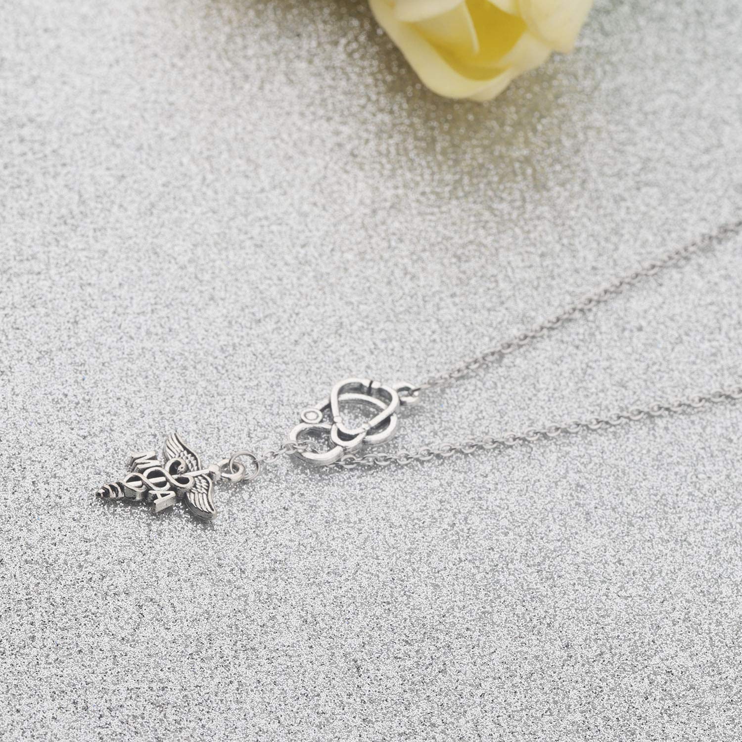 Bobauna Medical Assistant Stethoscope Lariat Y Necklace - MA Physician Jewelry for Nurses & Doctors - Perfect Medical Appreciation & Graduation Gift for Healthcare Professionals - Ideal for Clinical Work, White Coat Ceremonies & Medical School Events