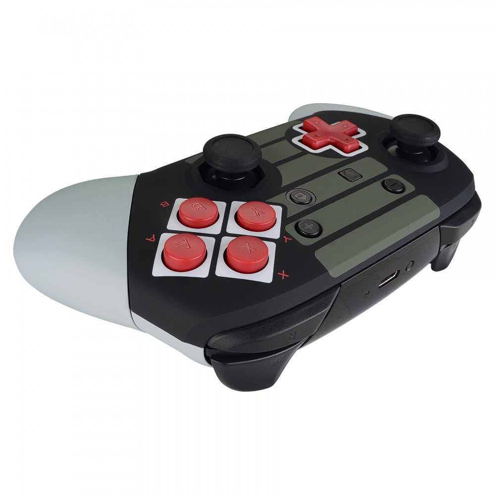 eXtremeRate Octagonal Gated Sticks Replacement Shell Set for Nintendo Switch Pro Controller - Classic NES Style with Red D-Pad & ABXY Buttons (Faceplate, Backplate, Handles) | Perfect for Gaming Enthusiasts & Retro Style Lovers