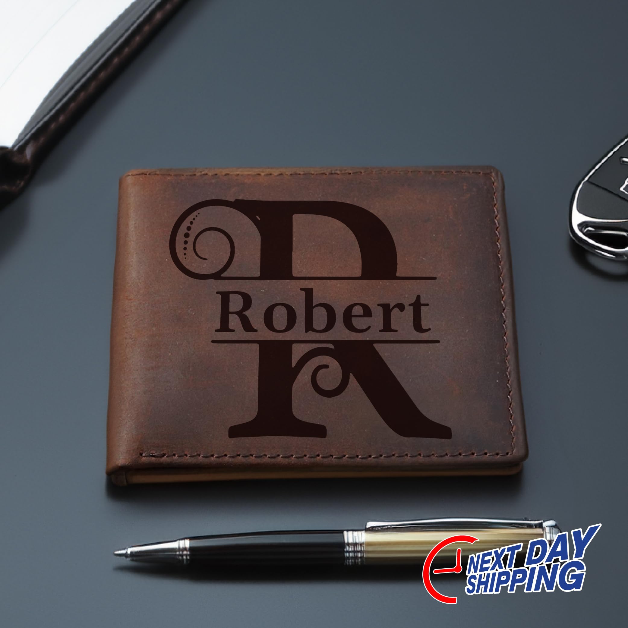 Personalized Leather Wallet for Men - Custom Engraved RFID Blocking Full Grain Leather Wallet Gift for Dad & Husband - Perfect for Everyday Use, Travel & Special Occasions
