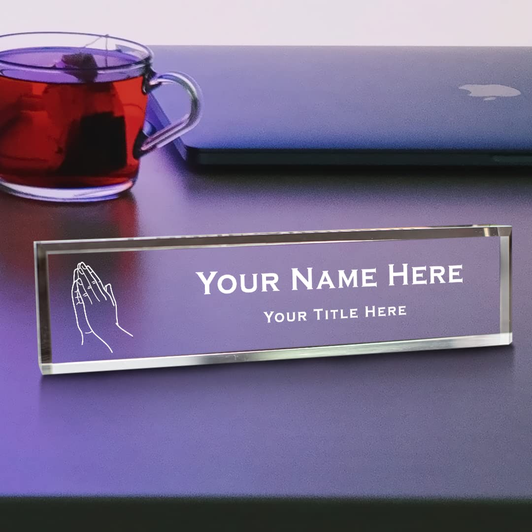 Personalized Acrylic Desk Sign with Praying Hands - Church Theme, 2 x 10 Inch - Perfect for Office, Home Decor & Religious Gifts