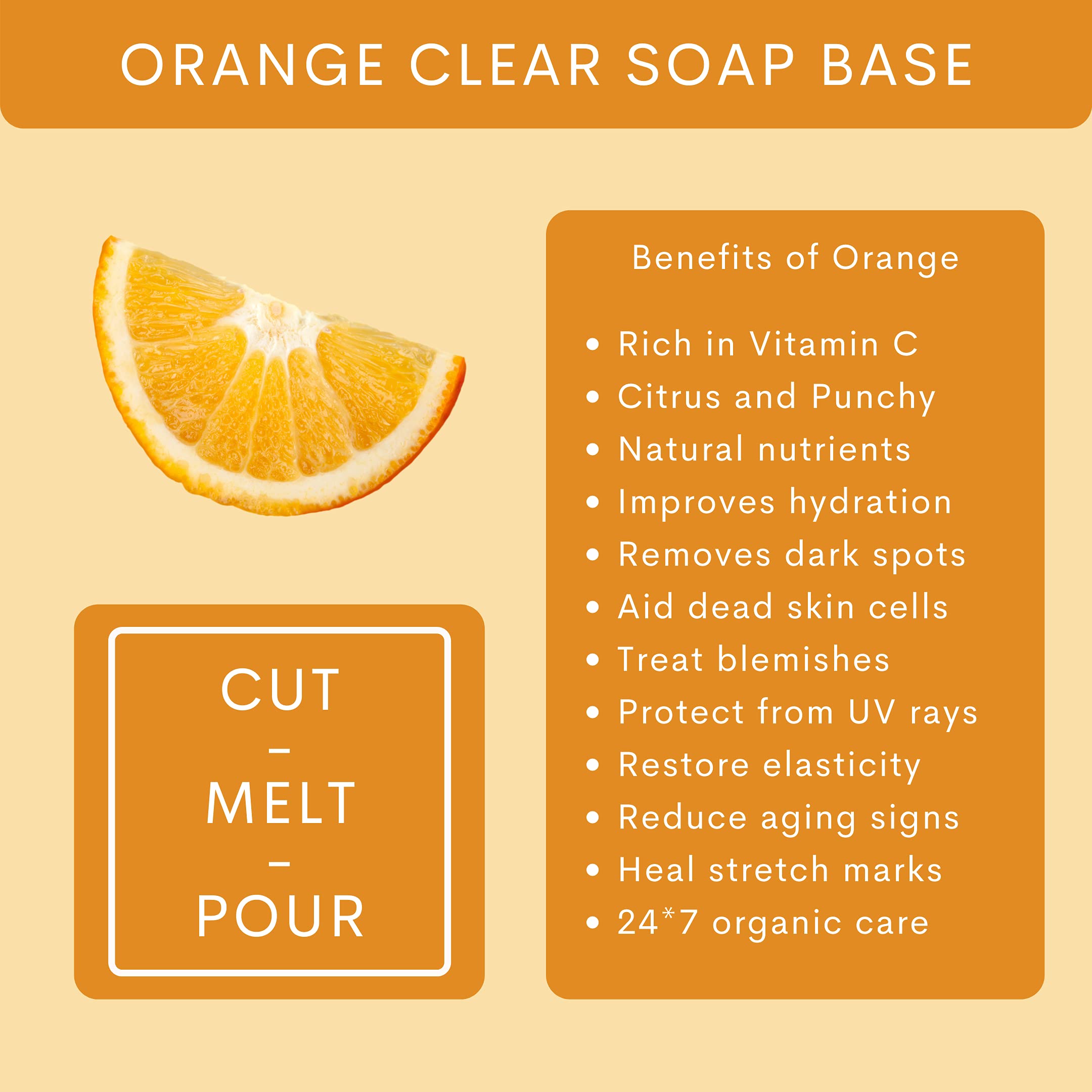 VEDANUM Orange Ultra Premium Melt and Pour Soap Base - 500g Sulfate & Paraben Free for DIY Soap Making | Handmade Soap Crafting, Gift Making, Spa & Bath Essentials