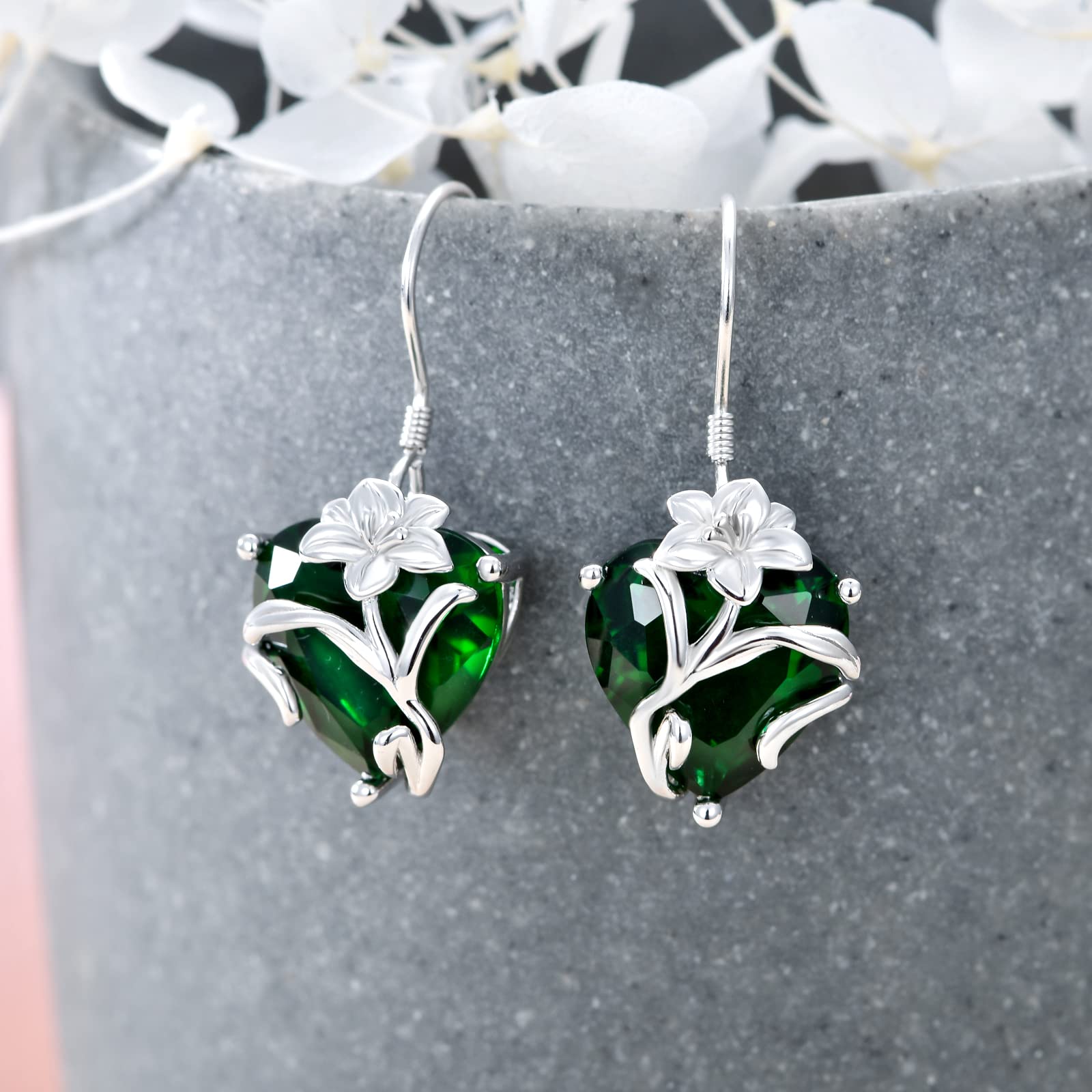 TOUPOP Sterling Silver Birth Month Flower Drop Earrings for Women - Crystal Dangle Earrings, Birthday Jewelry Gifts for Girls & Women | Perfect for Valentine's Day, Mother's Day & Special Occasions