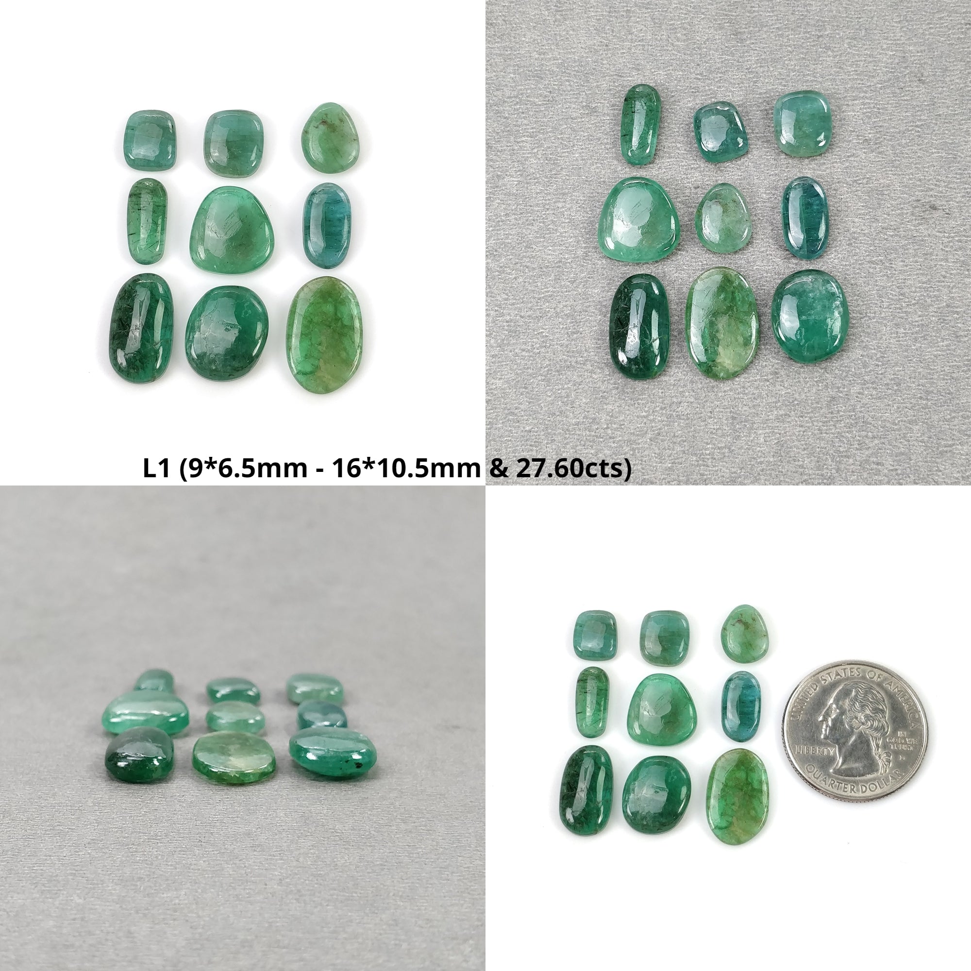 Natural Green Emerald Gemstone Cabochon - Untreated, Unheated, Irregular Shape (9pcs/14pcs/16pcs/19pcs) for Jewelry Making, Pendants & DIY Crafts