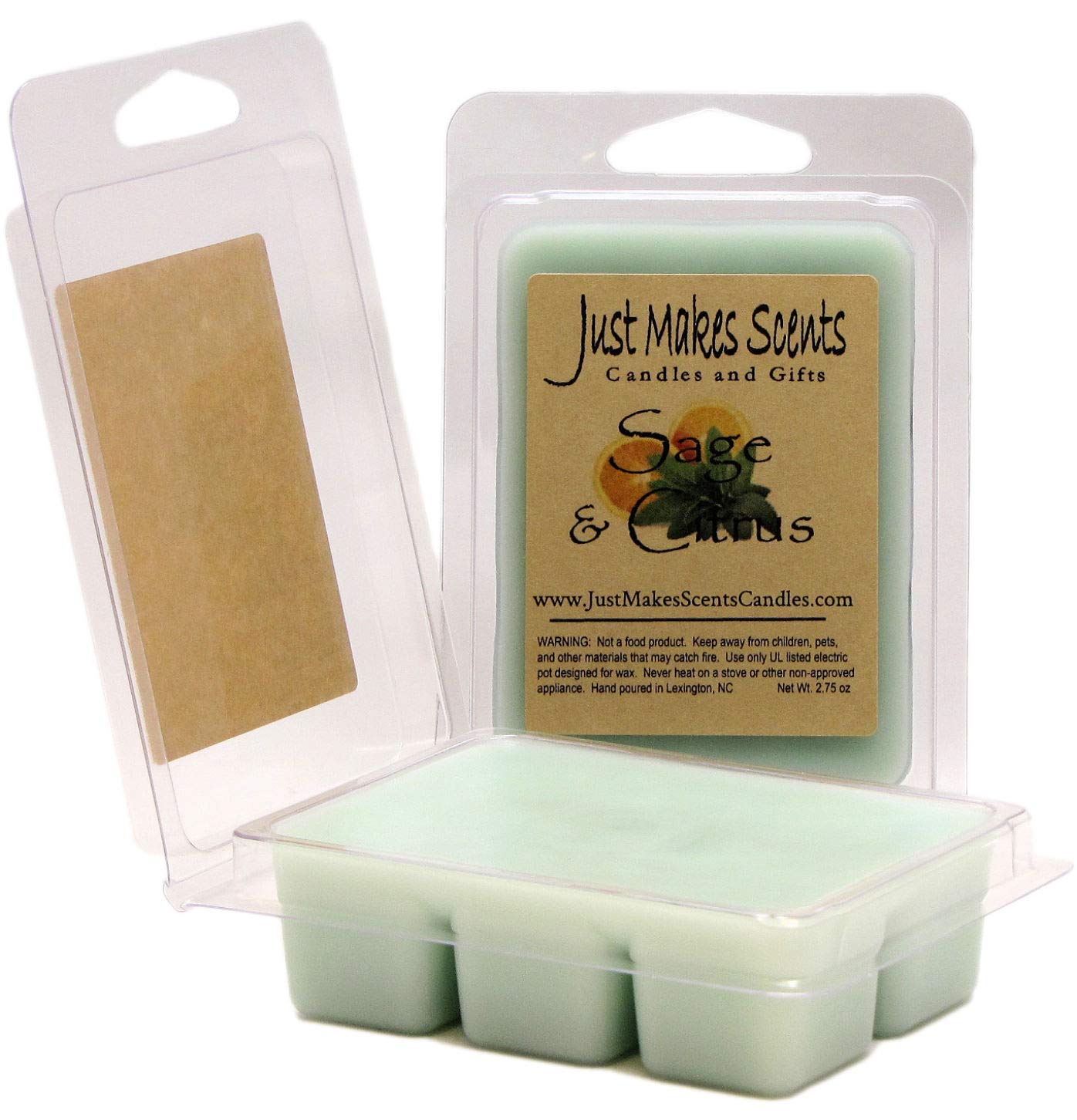 2 Pack Sage & Citrus Scented Soy Wax Melts - Long Lasting Fragrance Cubes for Home, Office, Spa | Hand Poured in USA | Just Makes Scents Candles & Gifts | Aromatherapy, Stress Relief & Mood Boosting