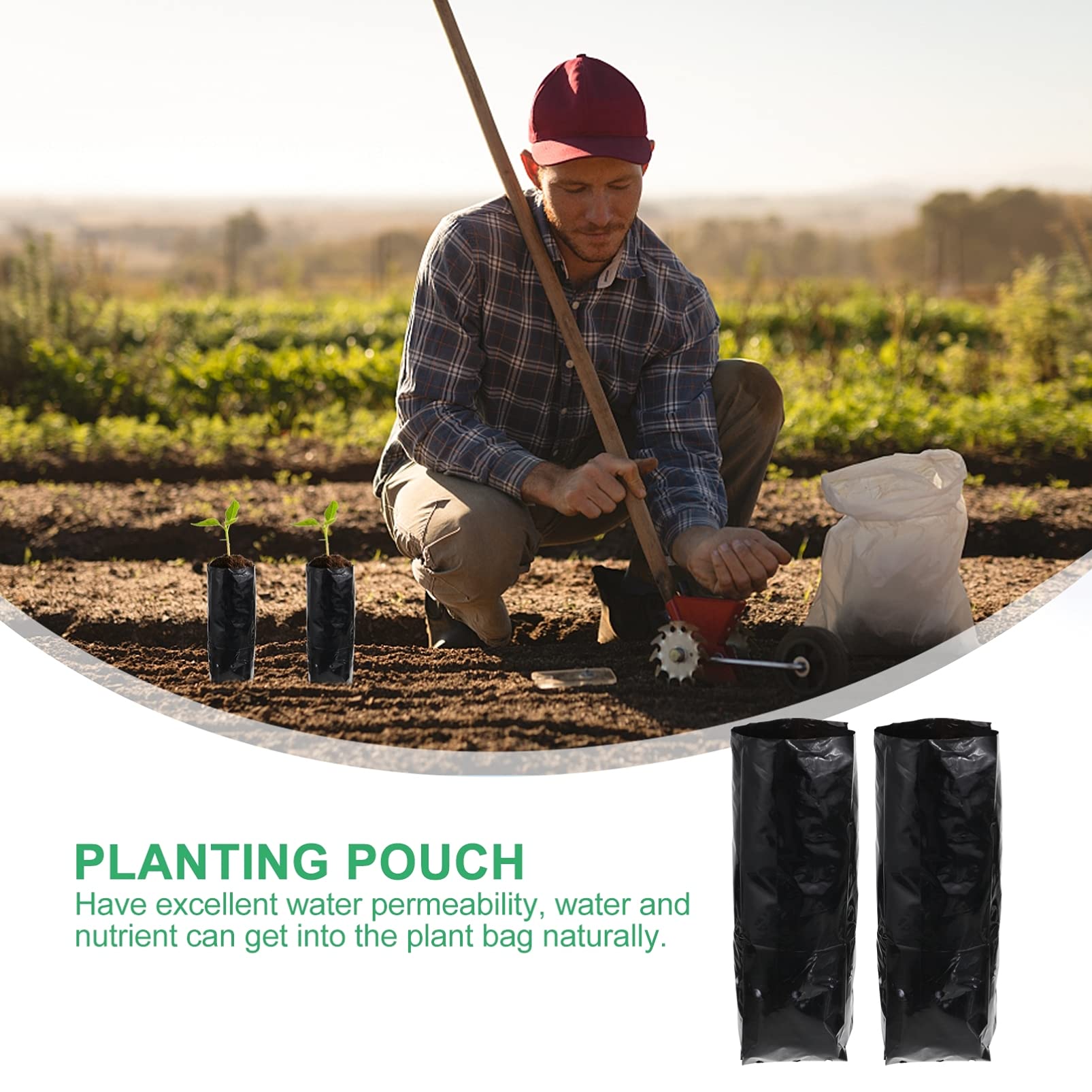 Hemoton 100pcs Black Sapling Bags - Heavy Duty Plant Grow Bags for Garden, Nursery, Flower & Vegetable Planting | Reusable Planting Pouch for Indoor/Outdoor Gardening, Farming & Hydroponics