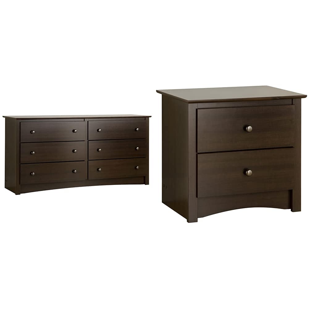 Sonoma 6 Drawer Double Dresser & 2-Drawer Nightstand Set in Espresso Finish - Modern Bedroom Furniture for Master Bedroom, Guest Room, or Dorm Organization