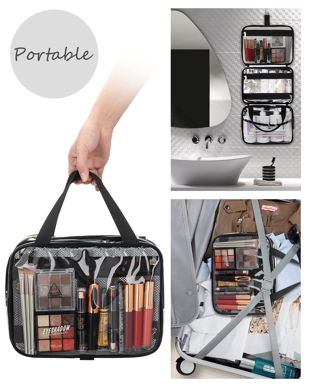 TSA Clear Hanging Toiletry Bag for Travel - Makeup Organizer for Women & Men - Perfect for Airports & Weekend Trips
