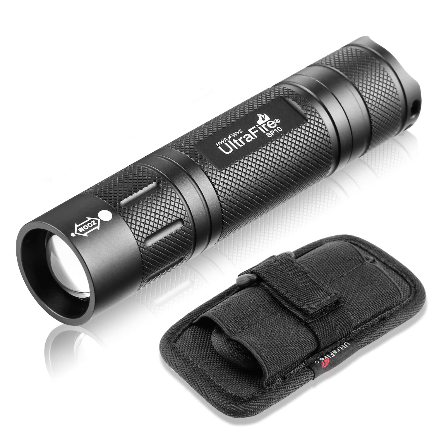 ULTRAFIRE LED Tactical Flashlight - 1000 Lumens High Brightness, Zoomable, Water Resistant, Compact & Lightweight with Belt Holster - Perfect for Camping, Hiking, Emergency, and Duty Use