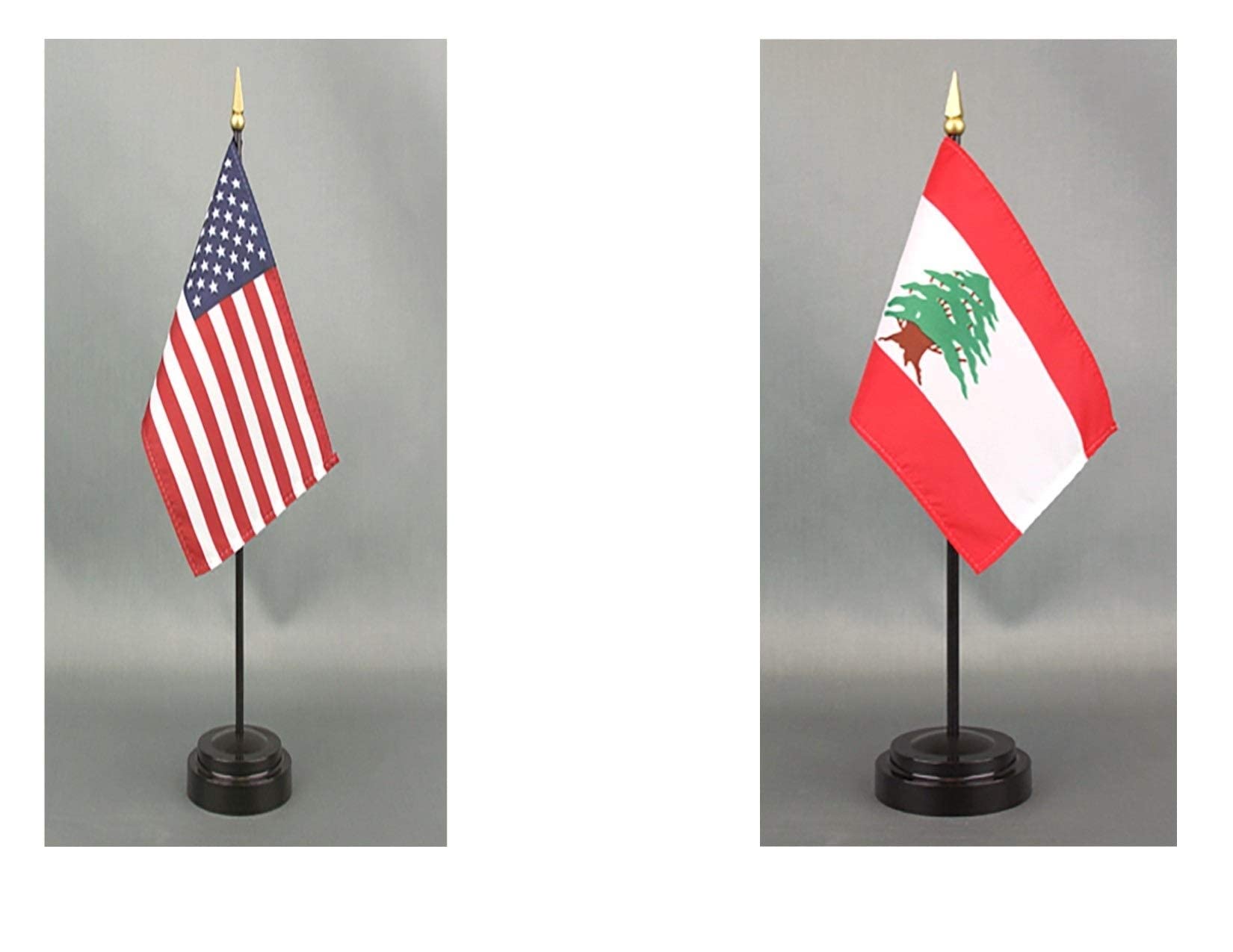 Lebanon & USA Desk Flag Set - 4x6 inch Rayon Office Desk & Hand Waving Table Flags with 2 Stands - Perfect for Office Decor, International Events & Patriotic Displays