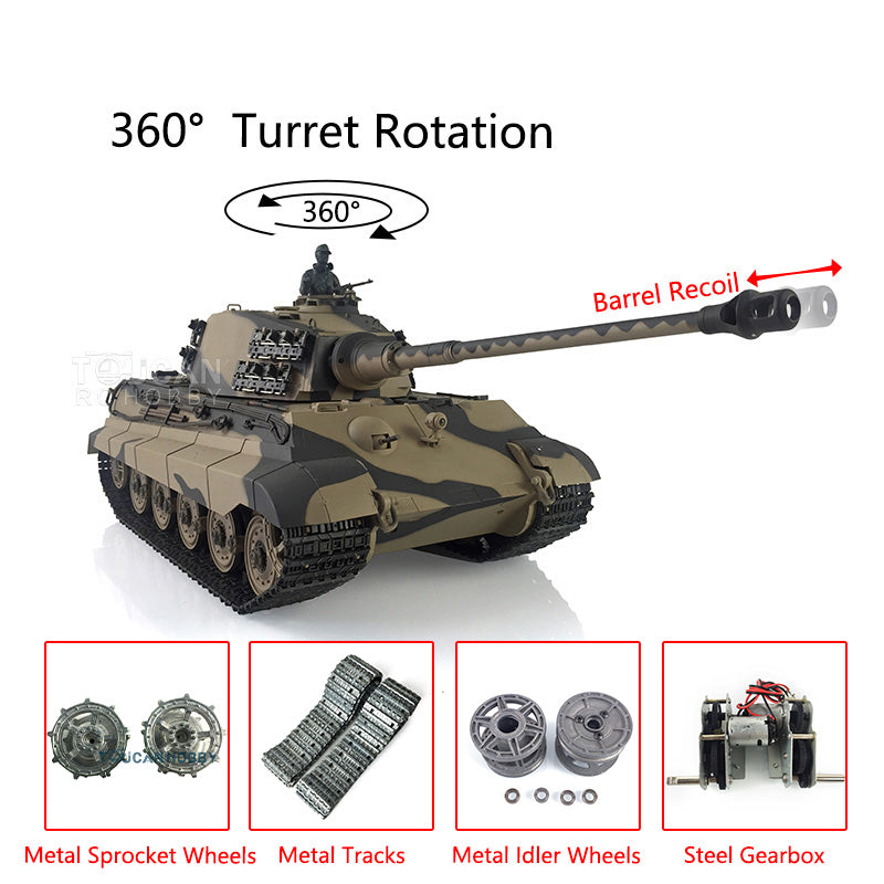 1/16 Henglong Upgraded King Tiger RC Tank 3888A - 360° Rotating Turret, Barrel Recoil, Metal Tracks & Wheels, Smoke Effect | Remote Control Military Tank for Adults & Collectors | Battle Simulation & Outdoor Play