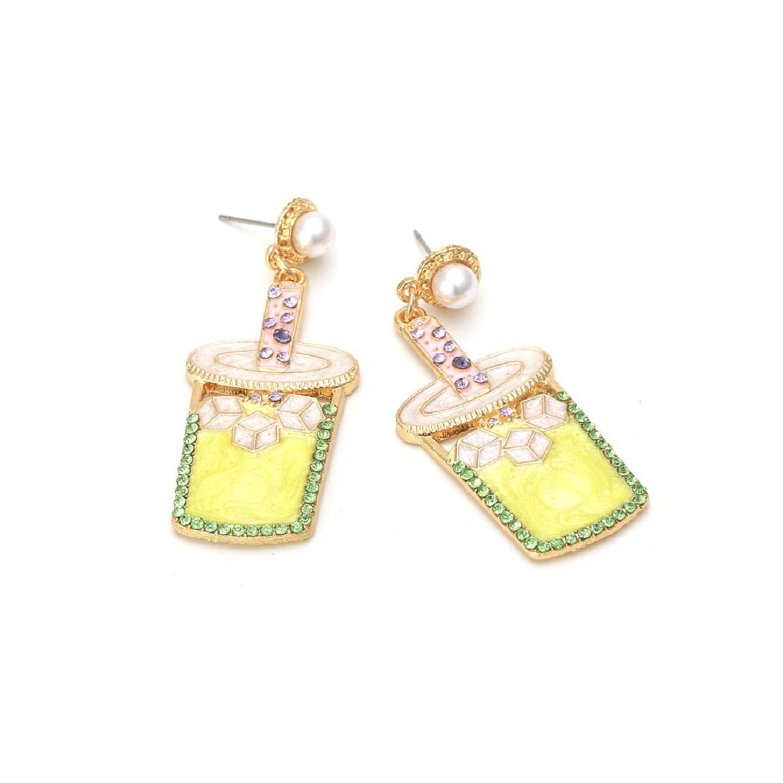 Hypoallergenic Sterling Silver Fruit Juice & Milk Tea Cup Dangle Earrings for Women - Funny Beverage-Themed Drop Earrings for Casual Wear, Parties & Gifts