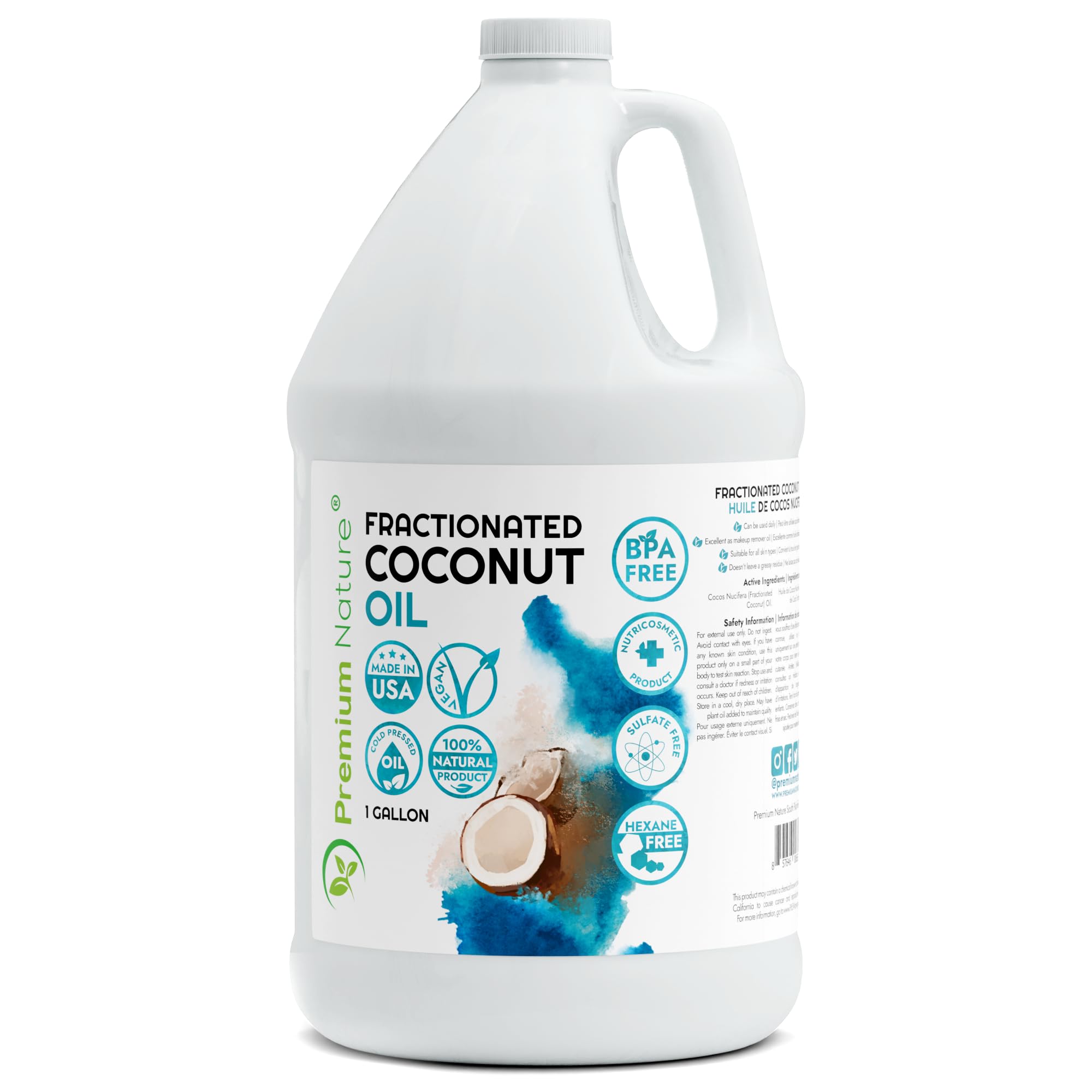 **Fractionated Coconut Oil for Massage & Skin Care - Cold Pressed, 100% Pure Carrier Oil for Essential Oils, Hair & Body Moisturizer - Best for Dry Skin, Aromatherapy & DIY Beauty - 1 Gallon (Ideal for Spa, Home Use & Natural Skincare)**