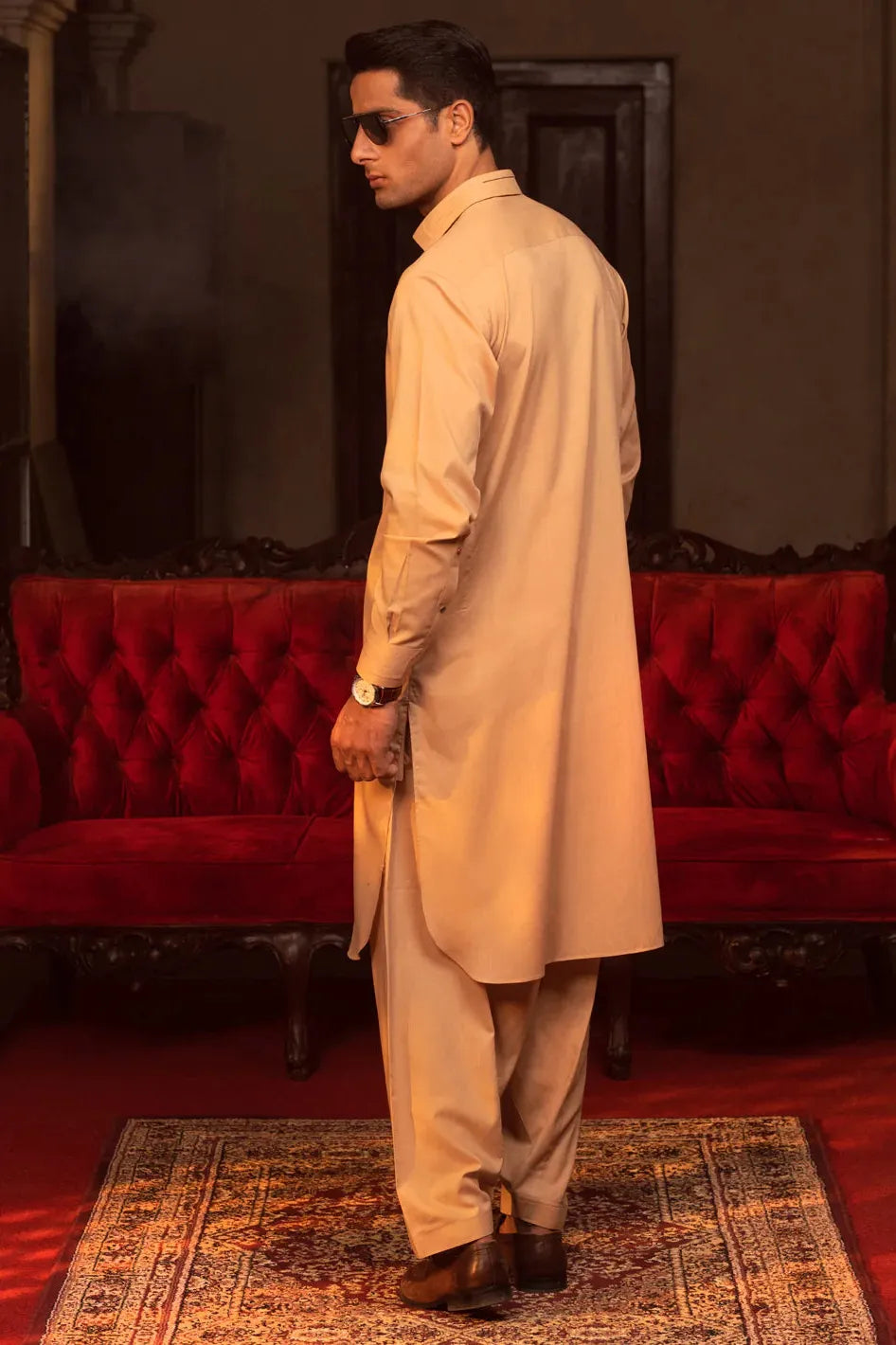 Stylish Blended Beige Kurta Shalwar for Men by J. Junaid Jamshed - Wasim Akram Collection - Perfect for Eid, Weddings & Formal Occasions