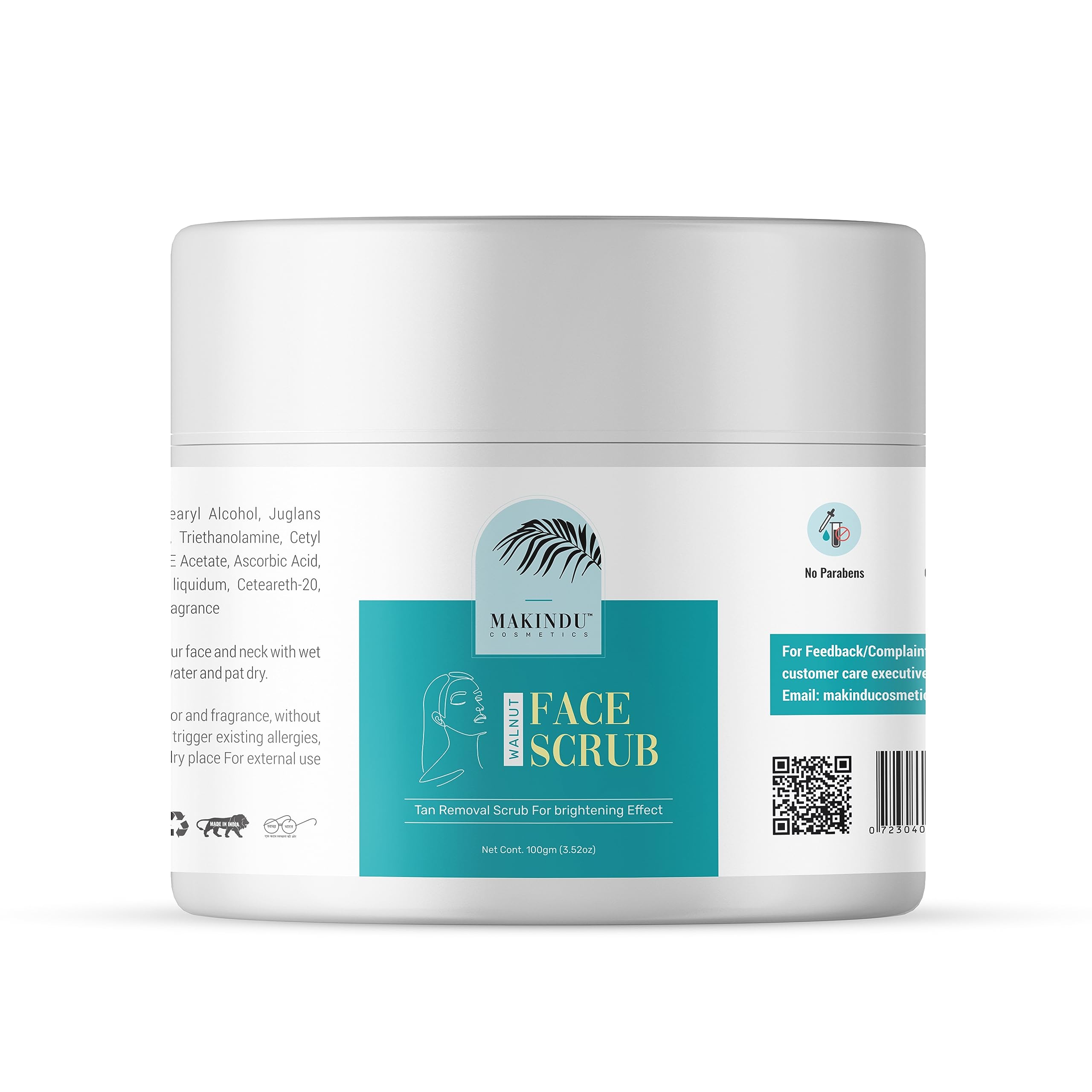 MAKINDU Walnut Face Scrub 100g - Natural Exfoliator for Tan Removal, Deep Cleansing & Skin Brightening | Blackhead & Whitehead Remover, Dead Skin Eliminator | Detan Pack for Glowing Skin | Suitable for Women & Men | Perfect for Daily Skincare Routine & Post-Sun Care