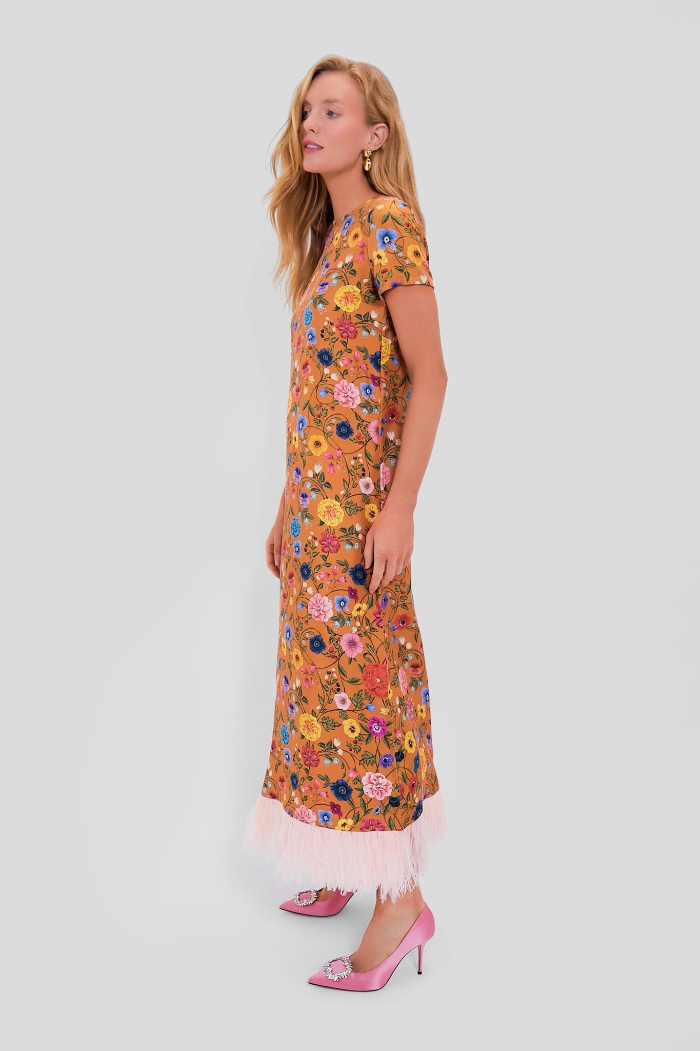 Botticelli Rust Short Sleeve Swing Dress with Feathers - Flowy Summer Dress for Women, Boho Chic Feather Trim Dress - Perfect for Beach Vacations, Date Nights & Outdoor Parties