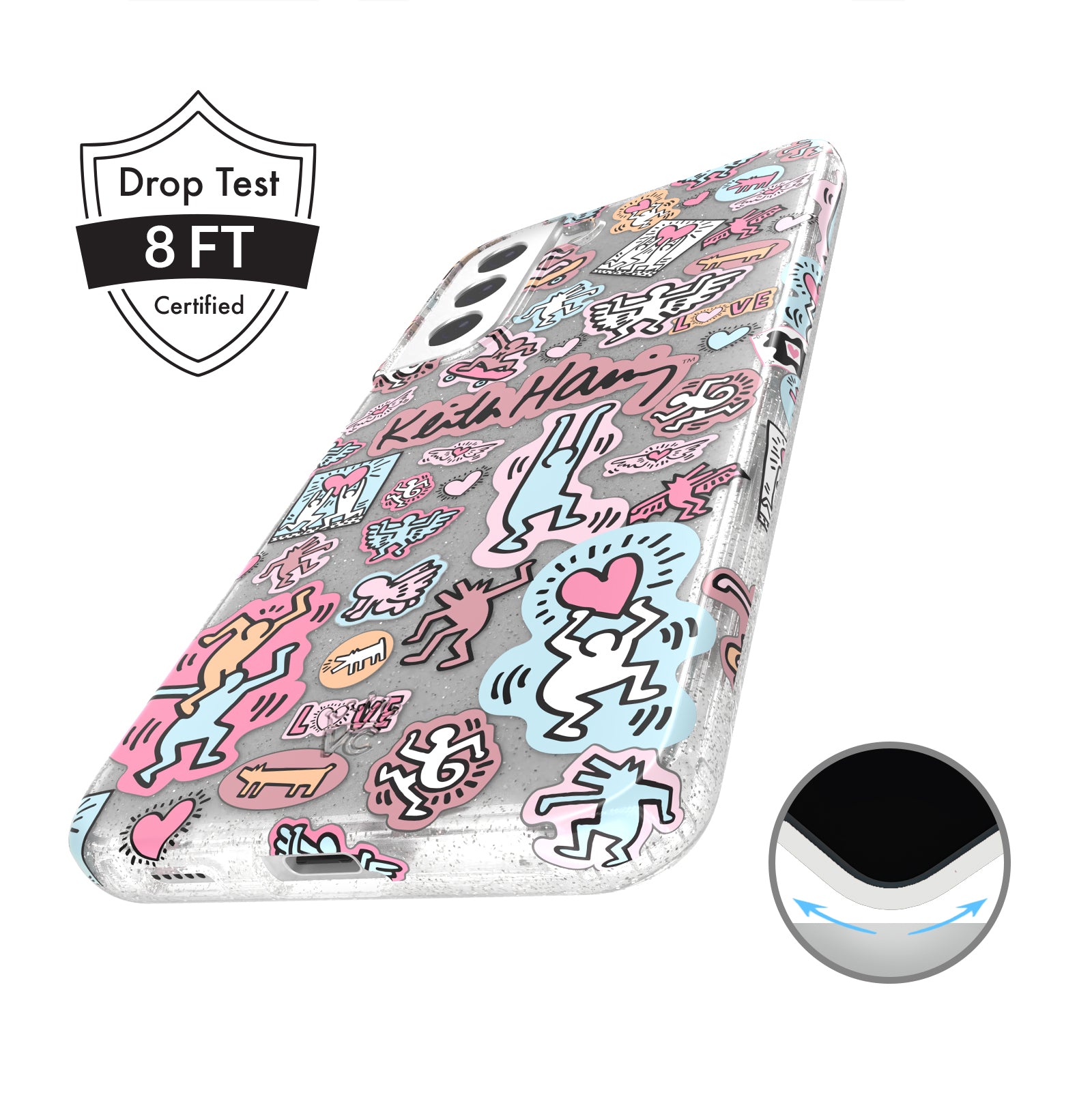 Keith Haring Pastel Glitter Samsung Phone Case - Trendy Protective Cover for Galaxy S21/S20/Note 20 - Cute Artistic Design for Everyday Use & Gift Giving
