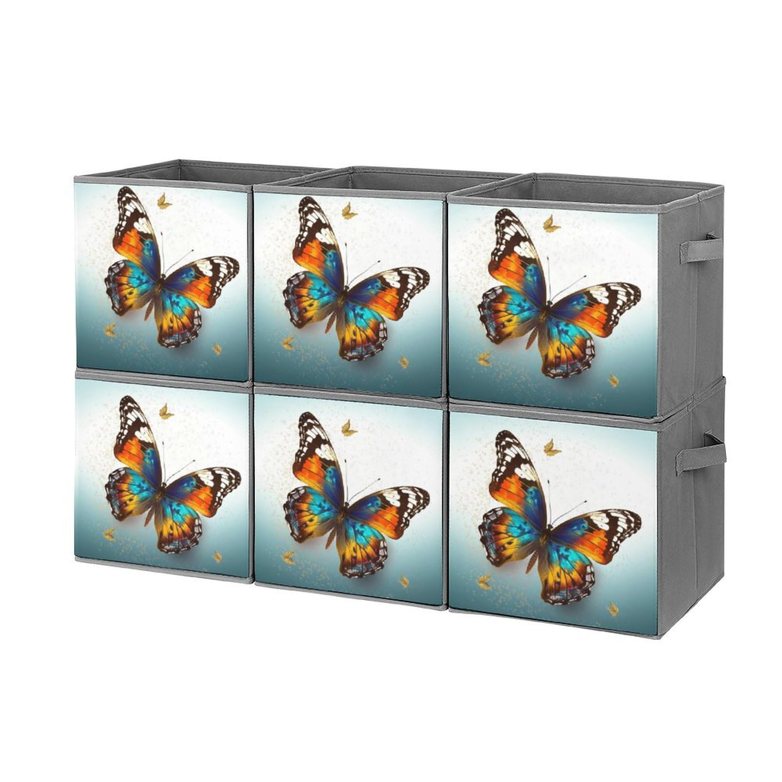 6-Pack Collapsible Butterfly Storage Bins with Handles - Large Fabric Storage Baskets for Closet, Bedroom & Home Organization - Perfect for Clothes, Toys, Blankets & Household Items Storage