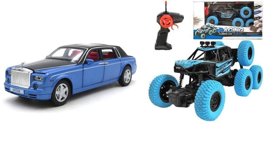 Exegi Enterprise Die Cast Pull Back Toy Cars with Blinking Lights - 2 Pack Kids RC Monster Trucks & 8 Wheeler Rock Crawler with Openable Doors - Fun for Indoor Play, Birthday Gifts & Outdoor Adventures