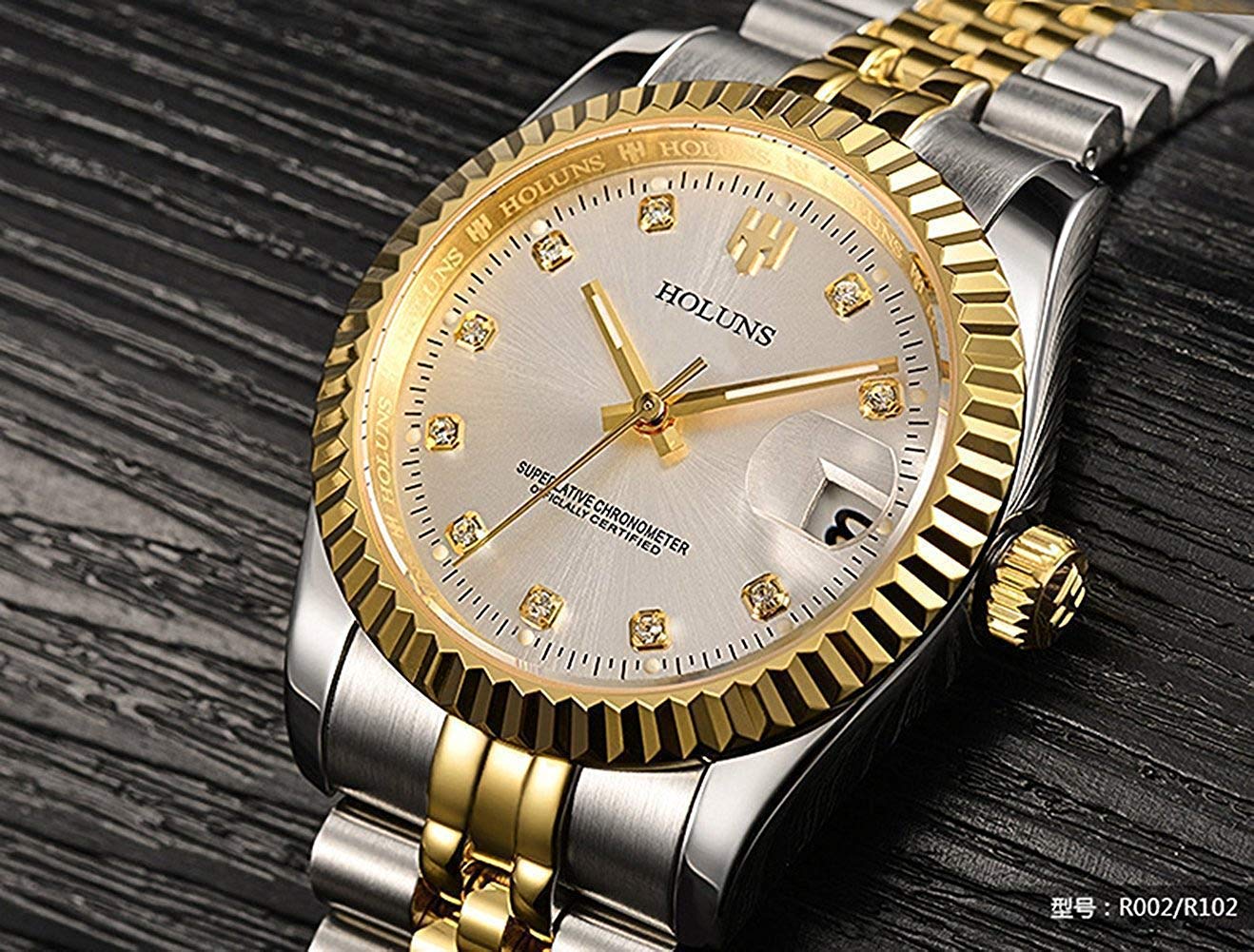 Gosasa Men's Gold Stainless Steel Automatic Self-Winding Mechanical Watch - Luxury Dress Wristwatch for Business, Formal Events & Special Occasions